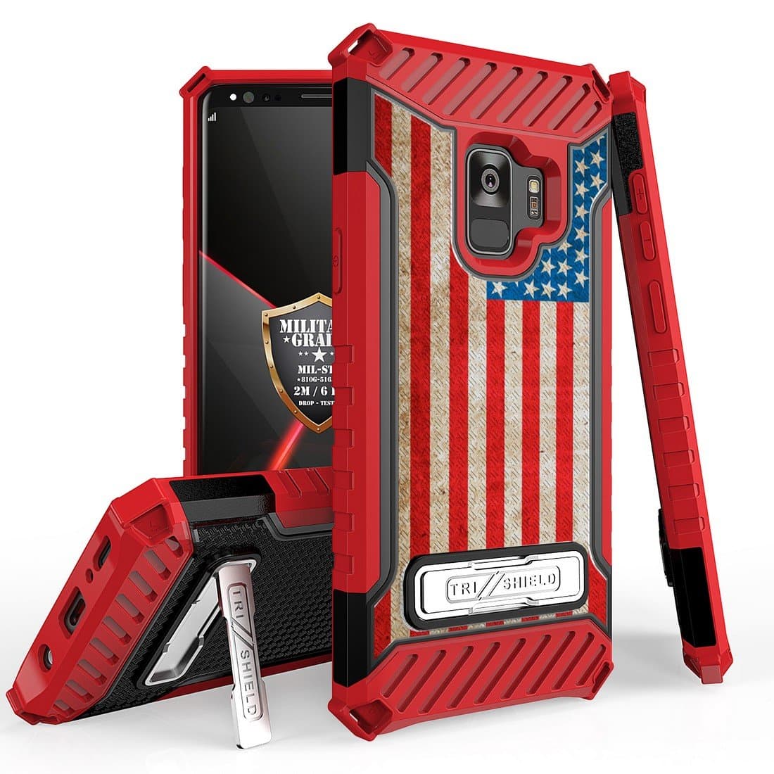 Beyond Cell Tri Shield Case for Samsung Galaxy S9, Military Grade Drop Tested [MIL-STD 810G-516.6] Kickstand Phone Case - (Rustic USA Flag)