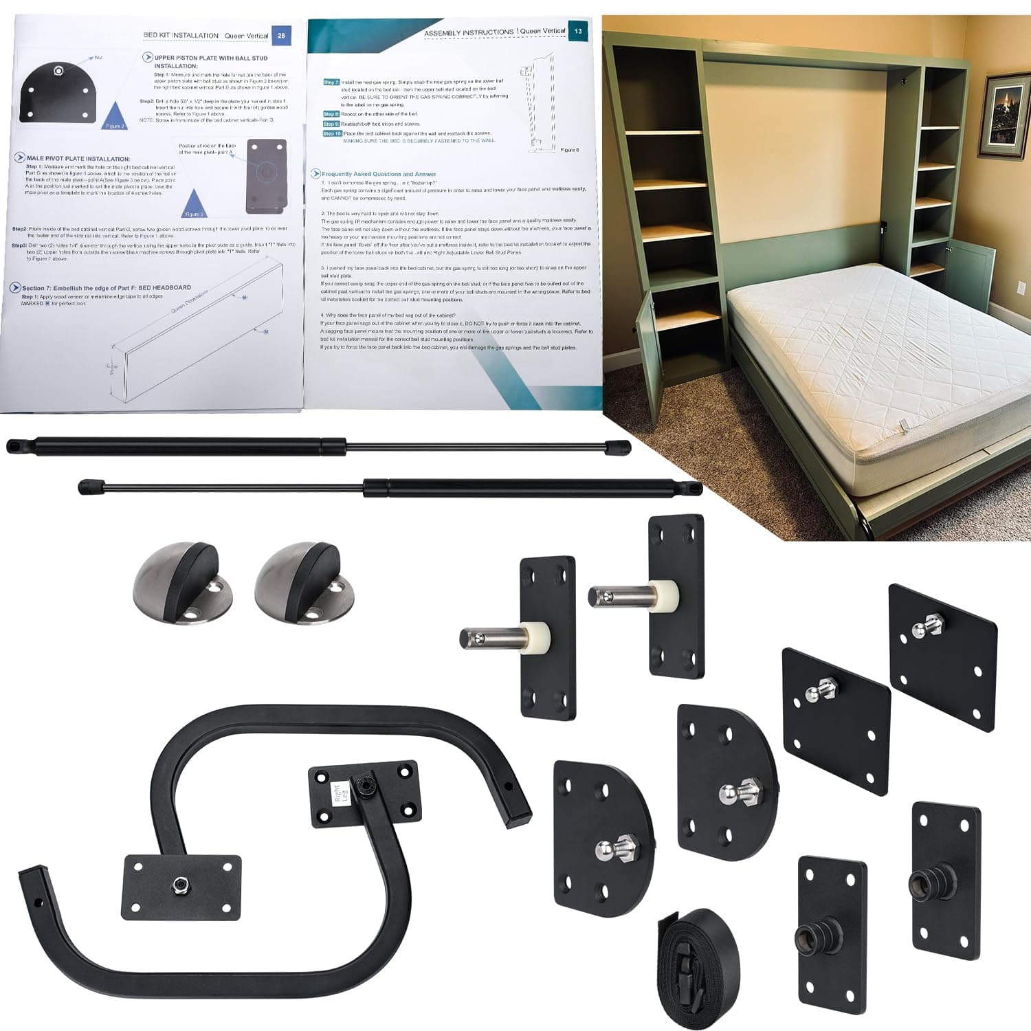 TOPOWN Queen Size Deluxe Murphy Bed Kit - Queen Murphy Bed Hardware DIY Murphy Bed Kit - Queen Size Hardware Kit (Queen-Vertical)