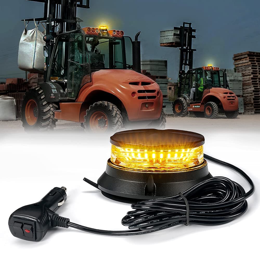 Xprite LED Rotating Beacon Light, 4.5Inch Super Bright Forklift Strobe Lights w/Magnetic Base for 12-24V Construction Truck Patrol Car Tractor Golf Carts-Amber