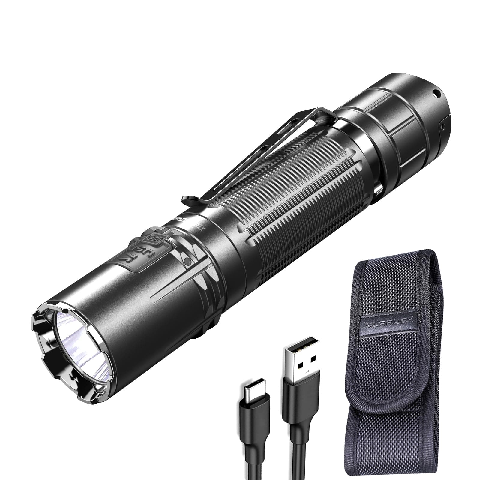 KLARUS XT2CR Pro 2100 Lumens USB C Rechargeable Torch, Dual Tail Switches Handheld Flashlight with Holster for Law Enforcement, Outdoor, Everyday Carry and Emergency Use