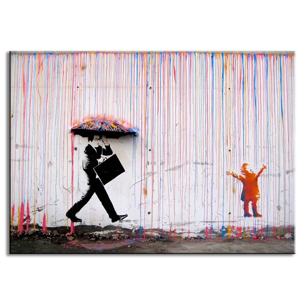 Colorful Rain Prints Paintings Modern Canvas Wall Art With Frames For Home Decorative Picture