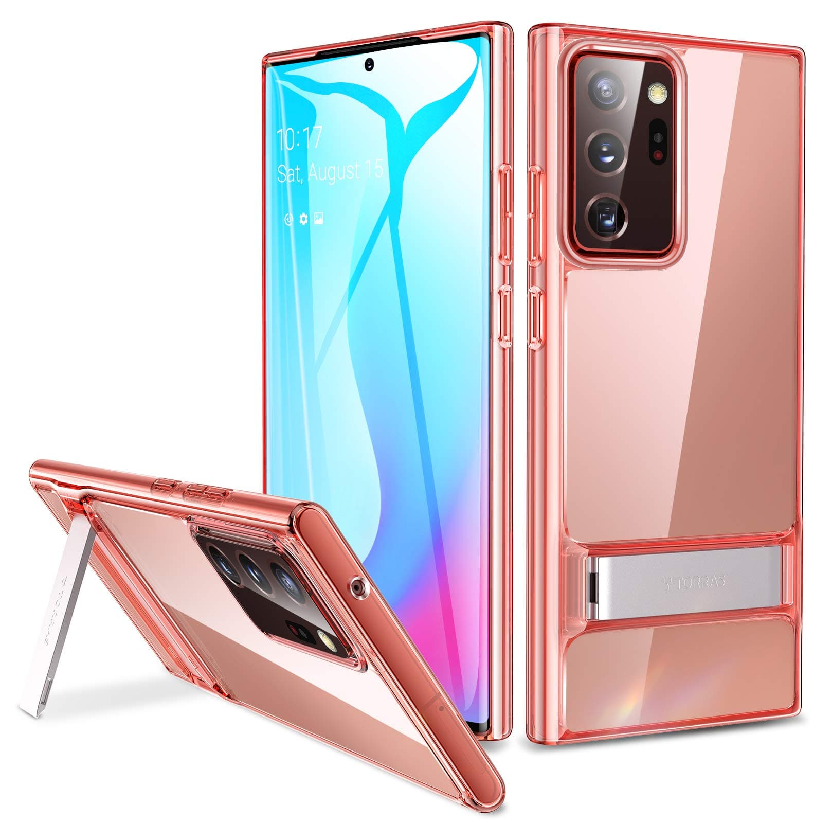 TORRAS MoonClimber Compatible for Samsung Galaxy Note 20 Ultra Case [Upgraded Military Armor-Level Shockproof] Protective Slim Hard Phone Case with Metal Kickstand-Pink Clear