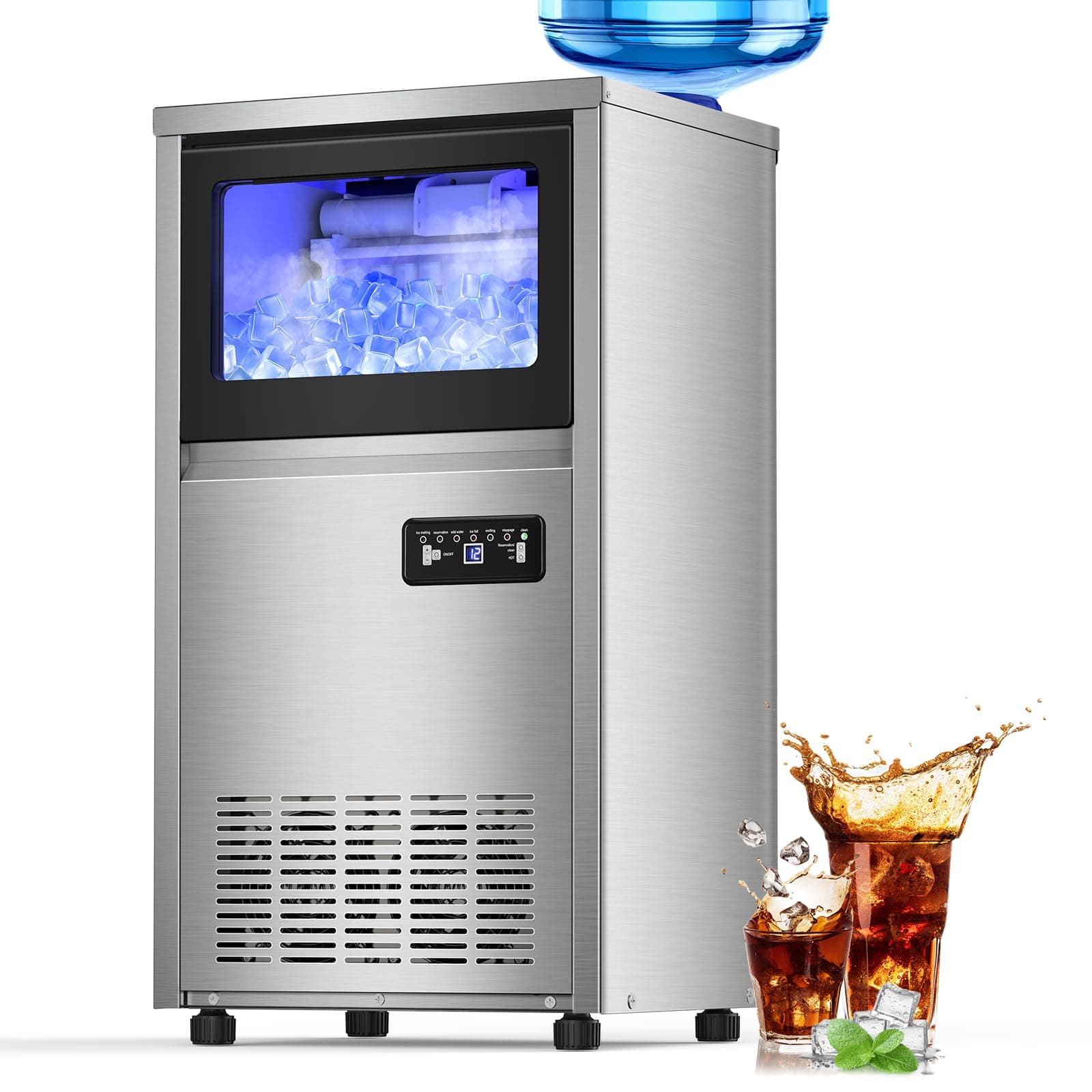 140Lbs/24H Commercial Ice Maker Machine with 30Lbs Ice Capacity, 50Pcs Clear Ice Cubes per Round in 11-20Mins, Stainless Steel Under Counter Freestanding Ice Machine Maker for Home Bar Outdoor
