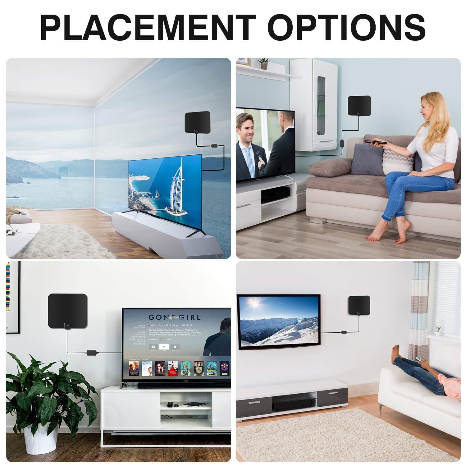 Amplified HD Digital TV Antenna Long Range Reception,Support 4K 1080p, Local Channels and All Smart TV's Indoor Professional Smart Switch Amplifier Signal Booster-17ft Coax Cable/AC Adapter