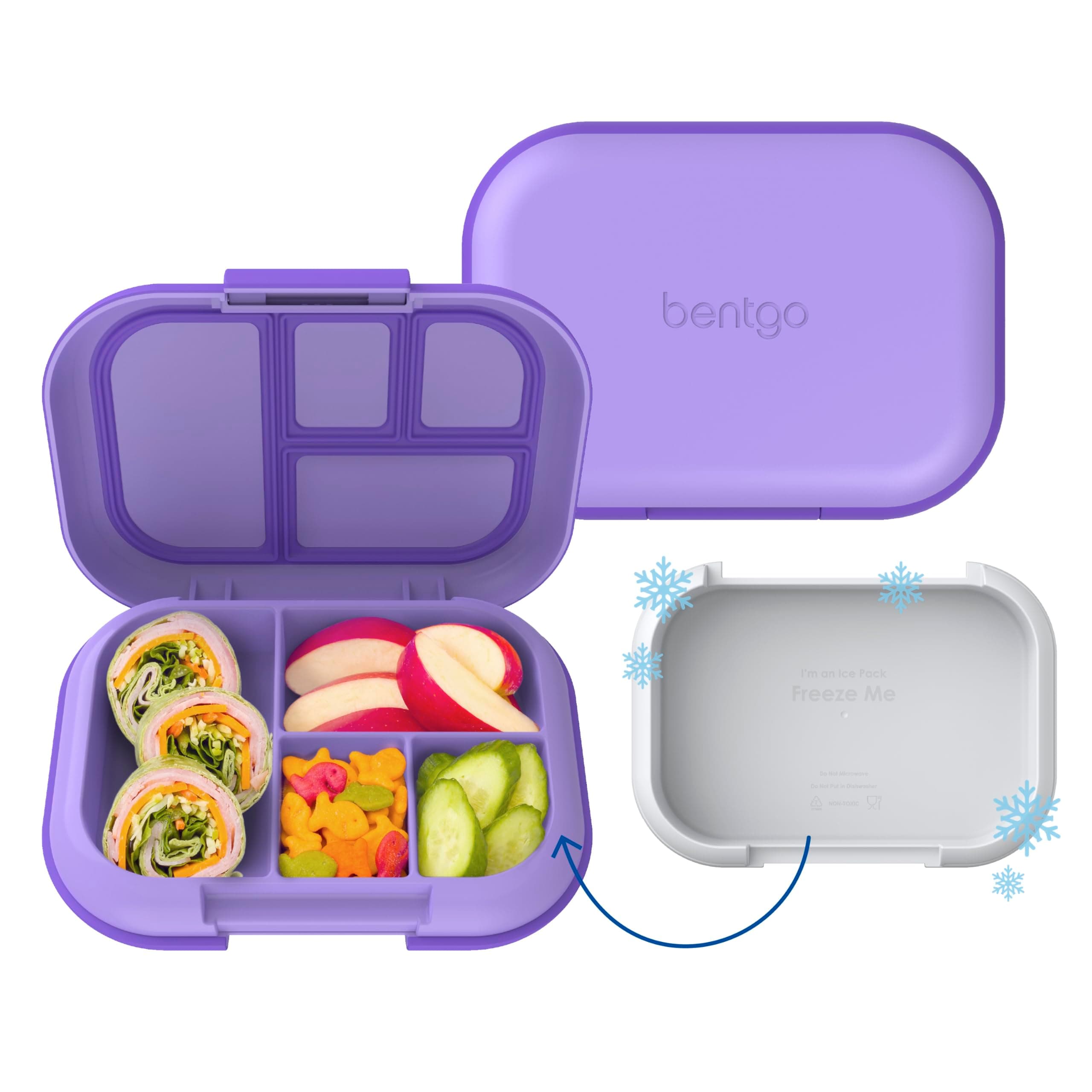 Bentgo Cool Lunch Box for Kids - Bento Style Lunch Solution with 4 Compartments and Removable Ice Pack for Meals and Snacks - Leak Proof, Dishwasher Safe and BPA Free (Purple)