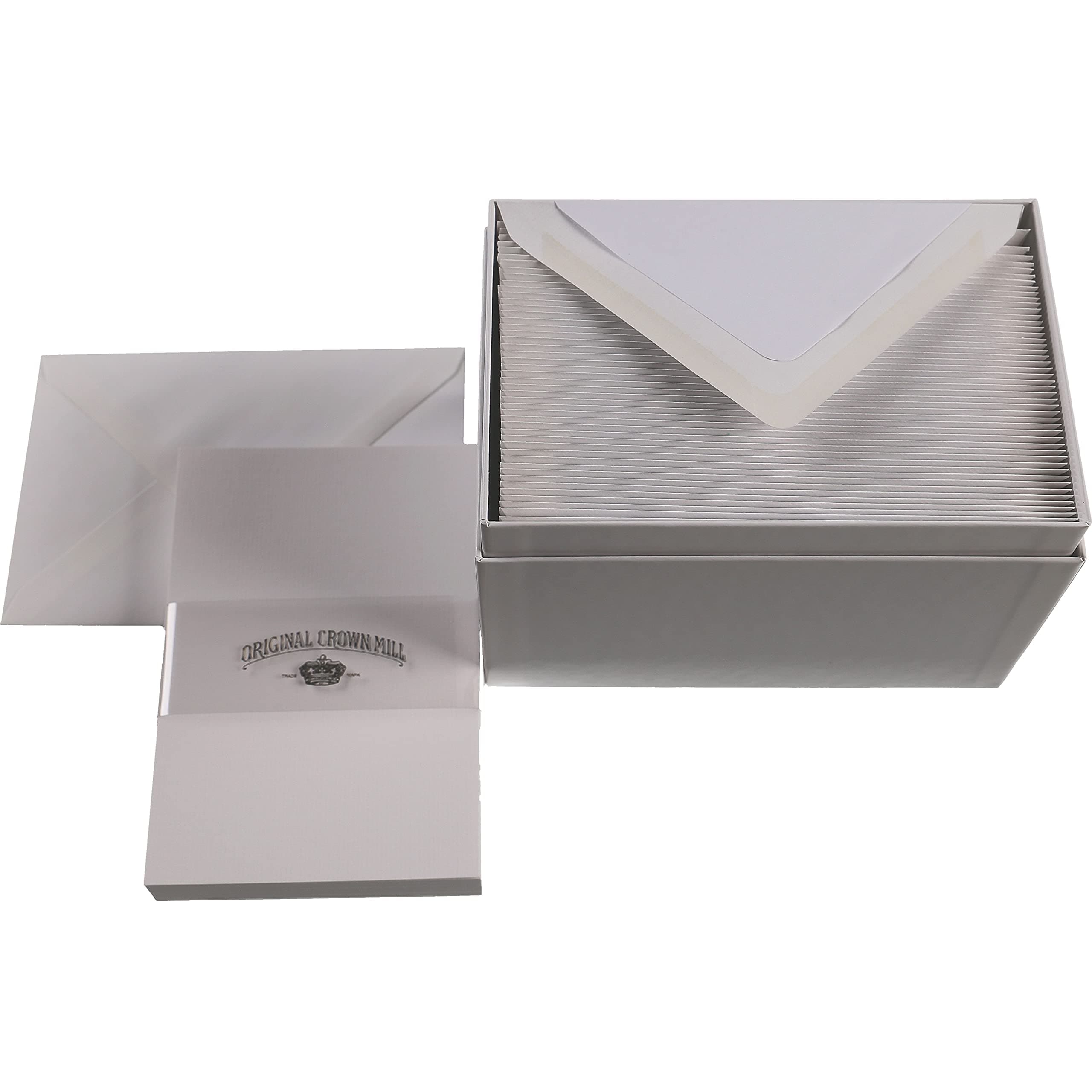 Original Crown Mill Luxury A6 Writing Cards Box Set with Lined C6 Envelopes - White (Pack of 50)