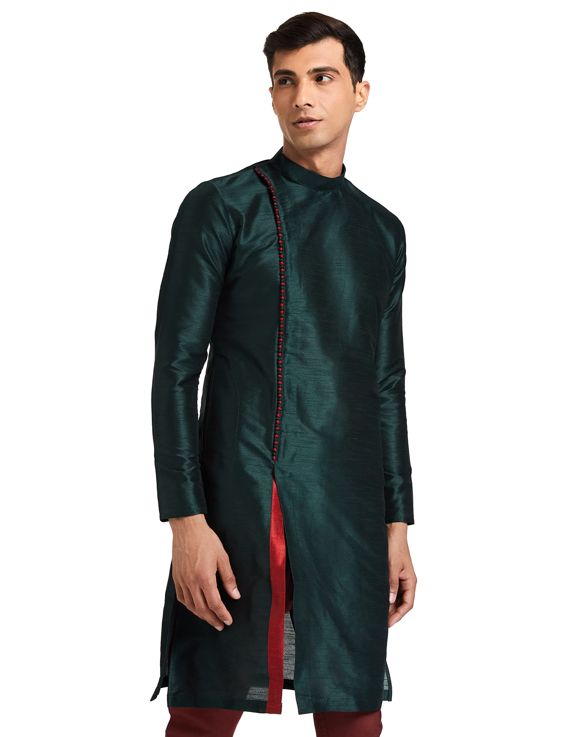 Sanwara Men's Solid Relaxed Kurta (SK844_Fourleaf Green M)