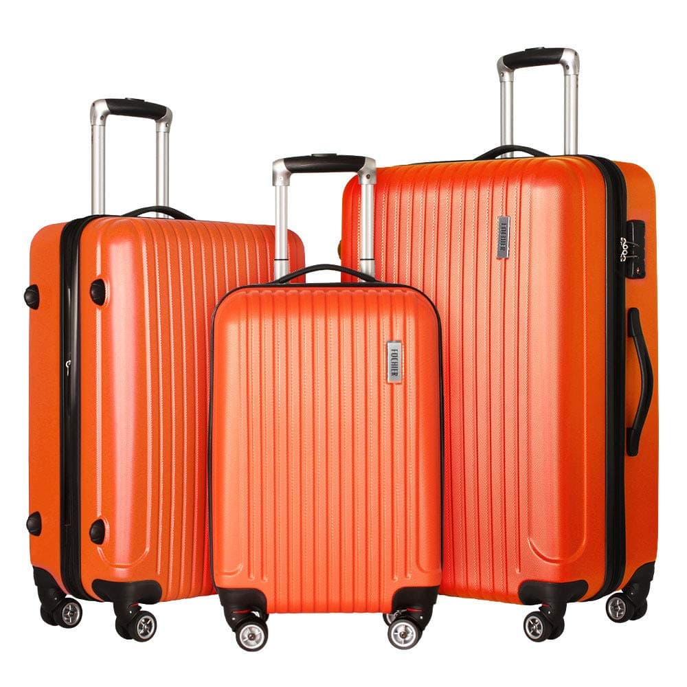 Luggage 3 Piece set, Expandable Suitcase with TSA Lock, ABS Spinner Hardshell lightweight (20”/24”/28”), Orange