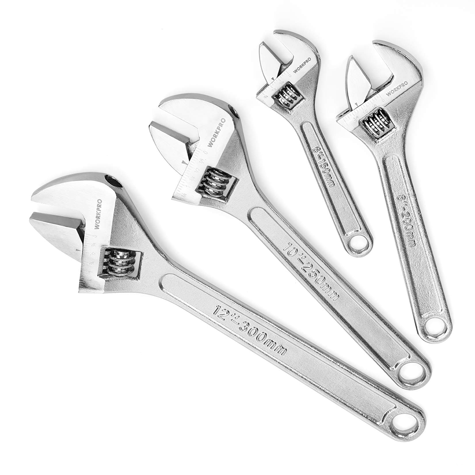 4-piece Adjustable Wrench Set, Forged, Heat Treated, Chrome-plated (6-inch, 8-inch, 10-inch, 12-inch)