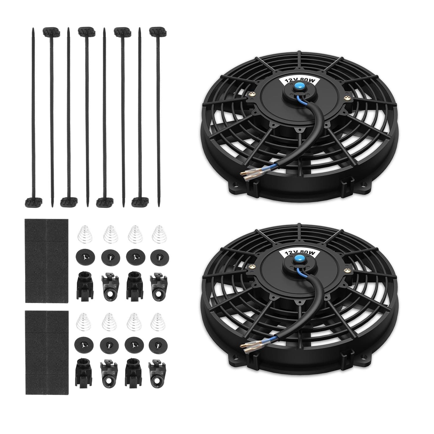 Auto Dynasty (Pack of 2) Universal 7 Inches High Performance Electric Slim Radiator Cooling Fan with Mounting Kit, 12V, Black