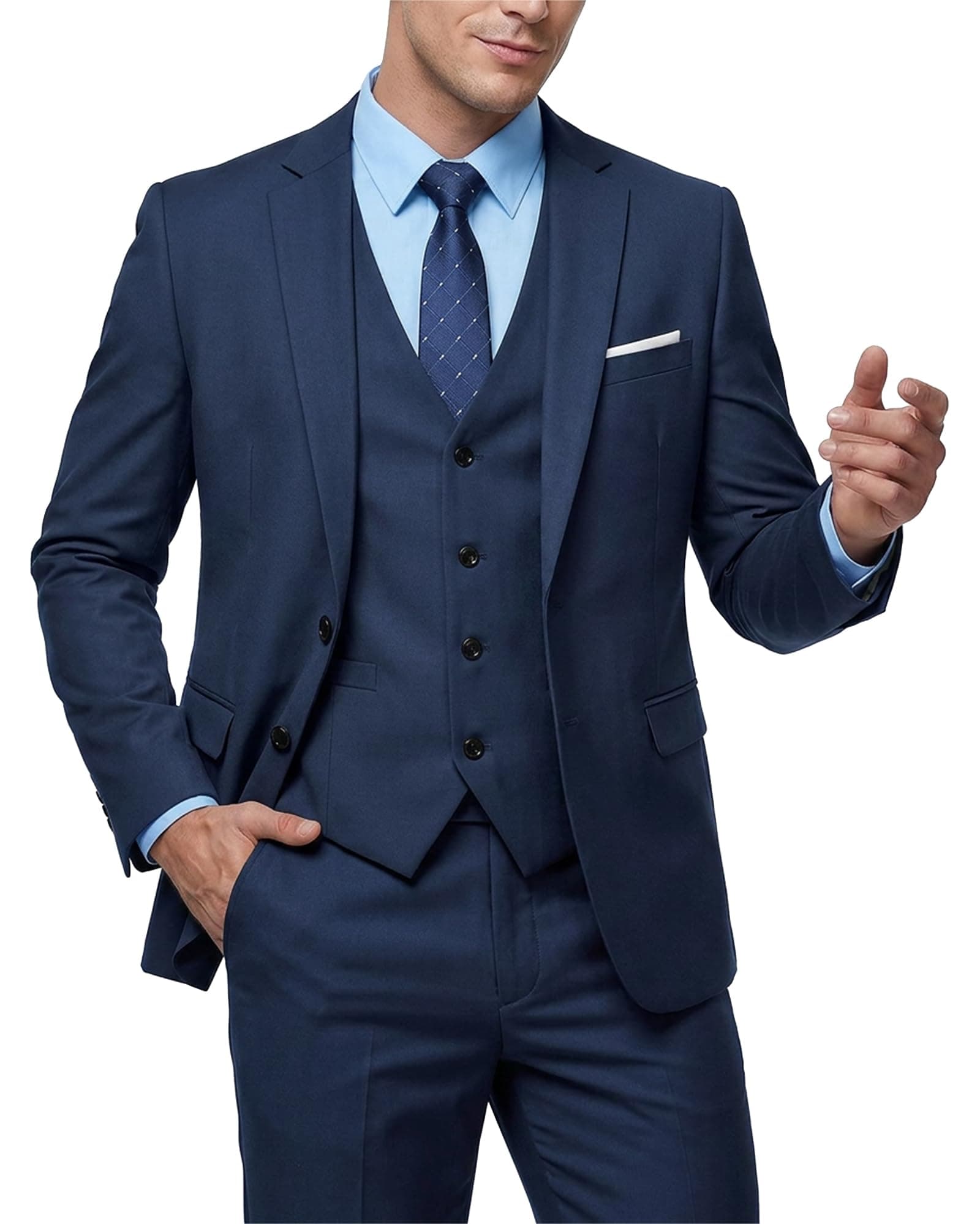 MY'S Men's 3 Piece Slim Fit Suit Set, 2 Button Blazer Jacket Vest Pants with Tie, Solid Wedding Dress Tux and Trousers