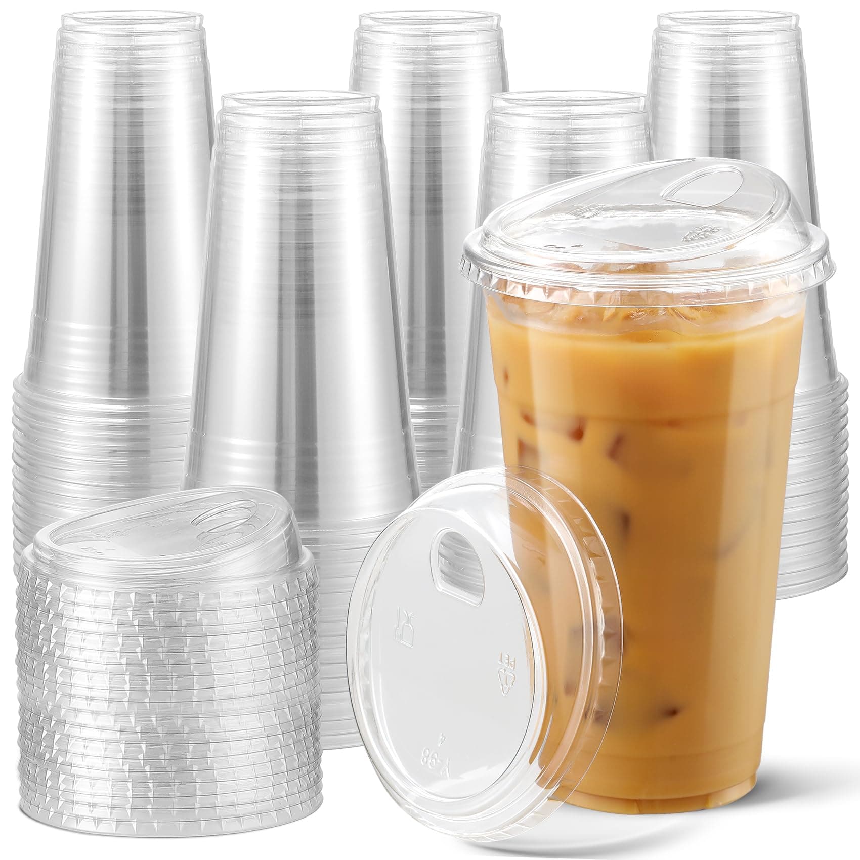 100 Pack 20 oz Plastic Cups With Strawless Sip-Lids, Iced Coffee Cups With Lid BPA Free, Disposable Clear Cup with Lid, To Go Cup for Smoothies, Party Drinks, Bubble Tea, Cold Beverage