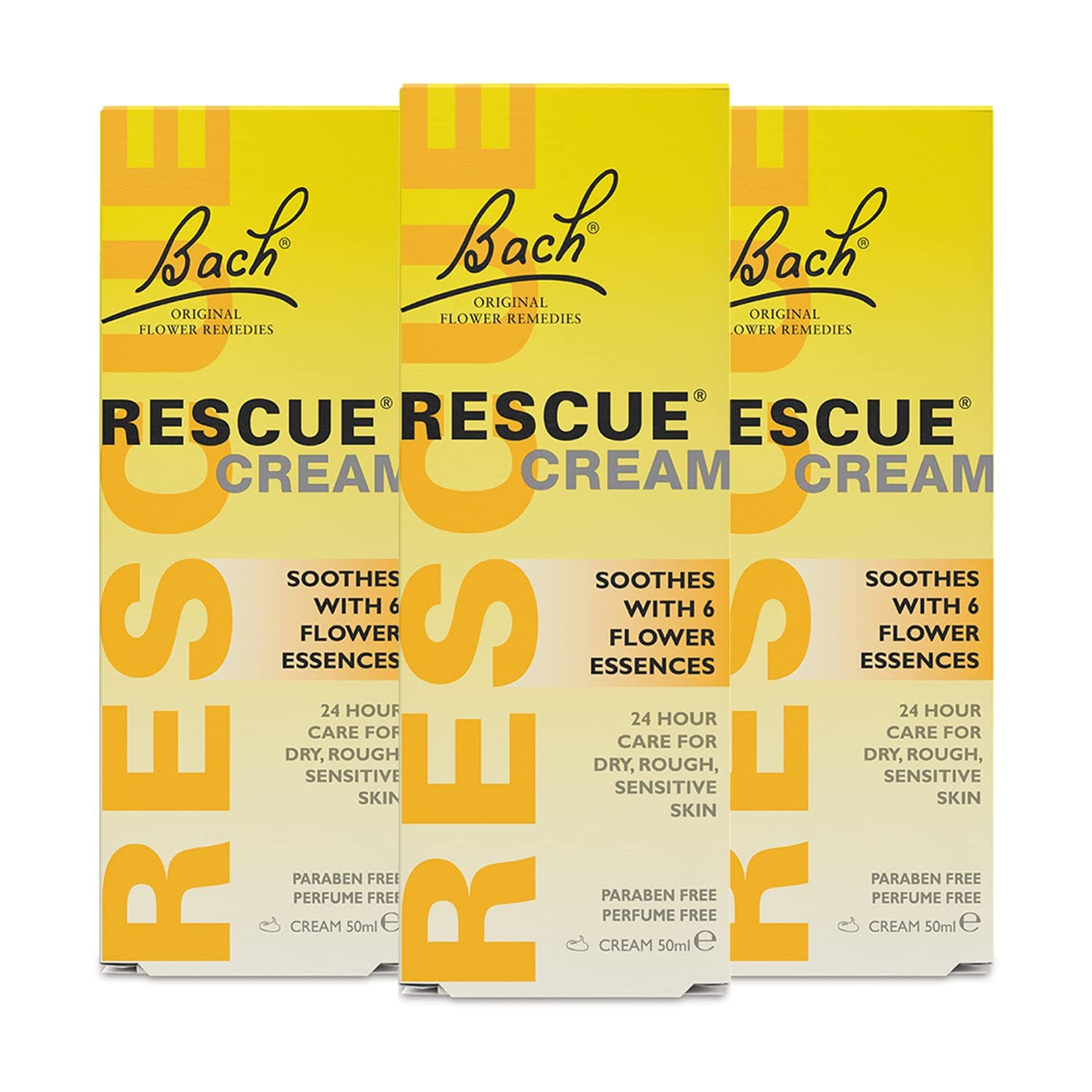 GB Rescue Cream 50ml 3 Pack Bundle, 24 Hour Moisturising Cream with Flower Essences for Emotional Wellness and Balance, Fragrance Free, Only for Skin, 3 x 50 ml