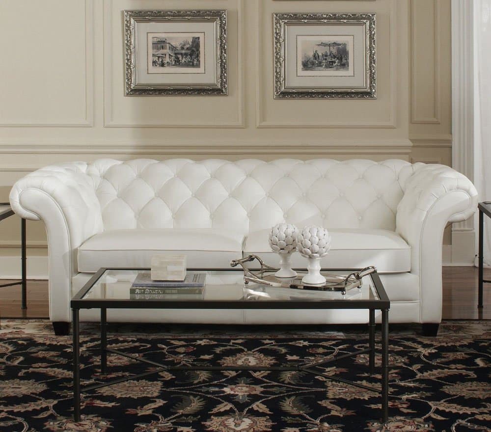 94" L Tufted Sofa Top grain white leather classic chesterfield spectacular
