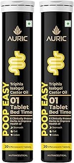 Auric Poop Easy Effervescent Tablet | 40 Tablets Support Bowel & Gut Cleanse | An Ayurvedic Pure Natural Plant-Based Supplement | Flush 365