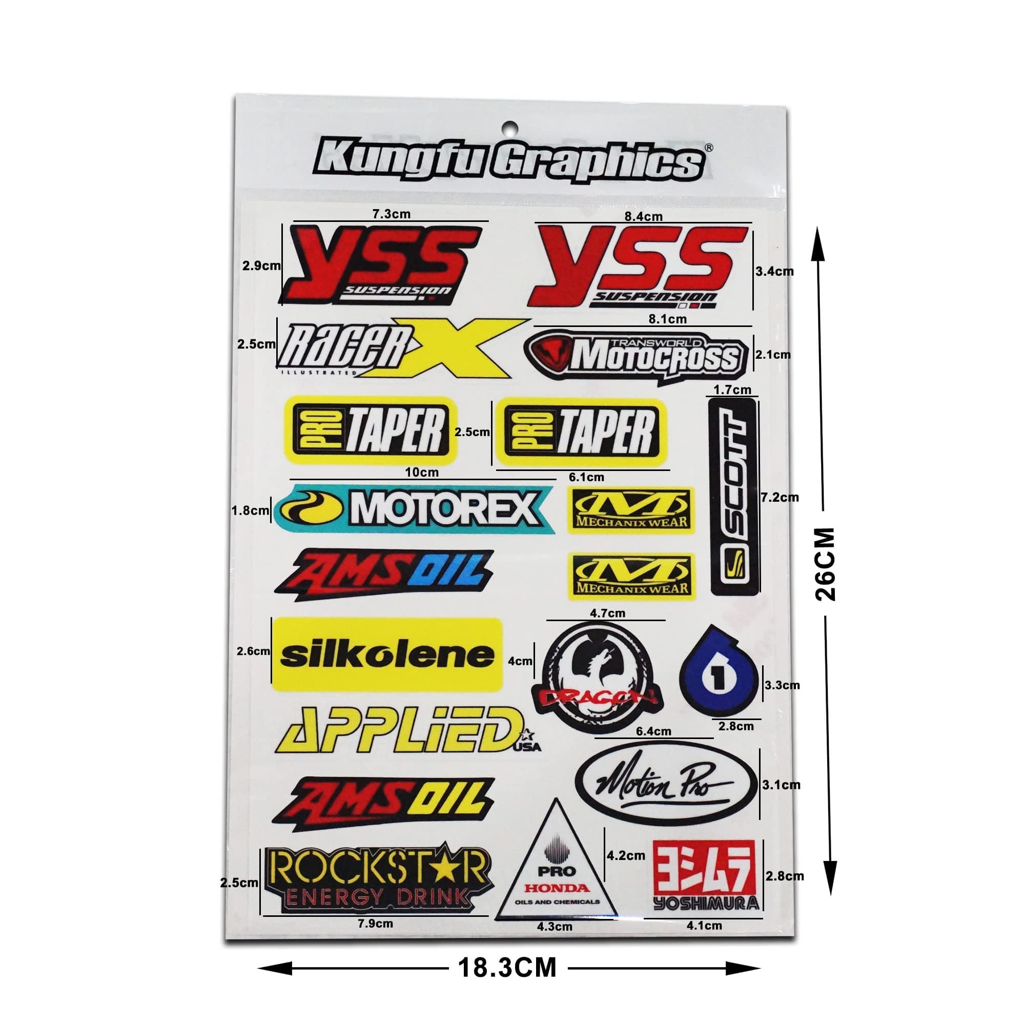 Kungfu Graphics Micro Sponsor Logo Racing Sticker Sheet Universal (7.2X 10.2 inch), White Red, MSS (28)