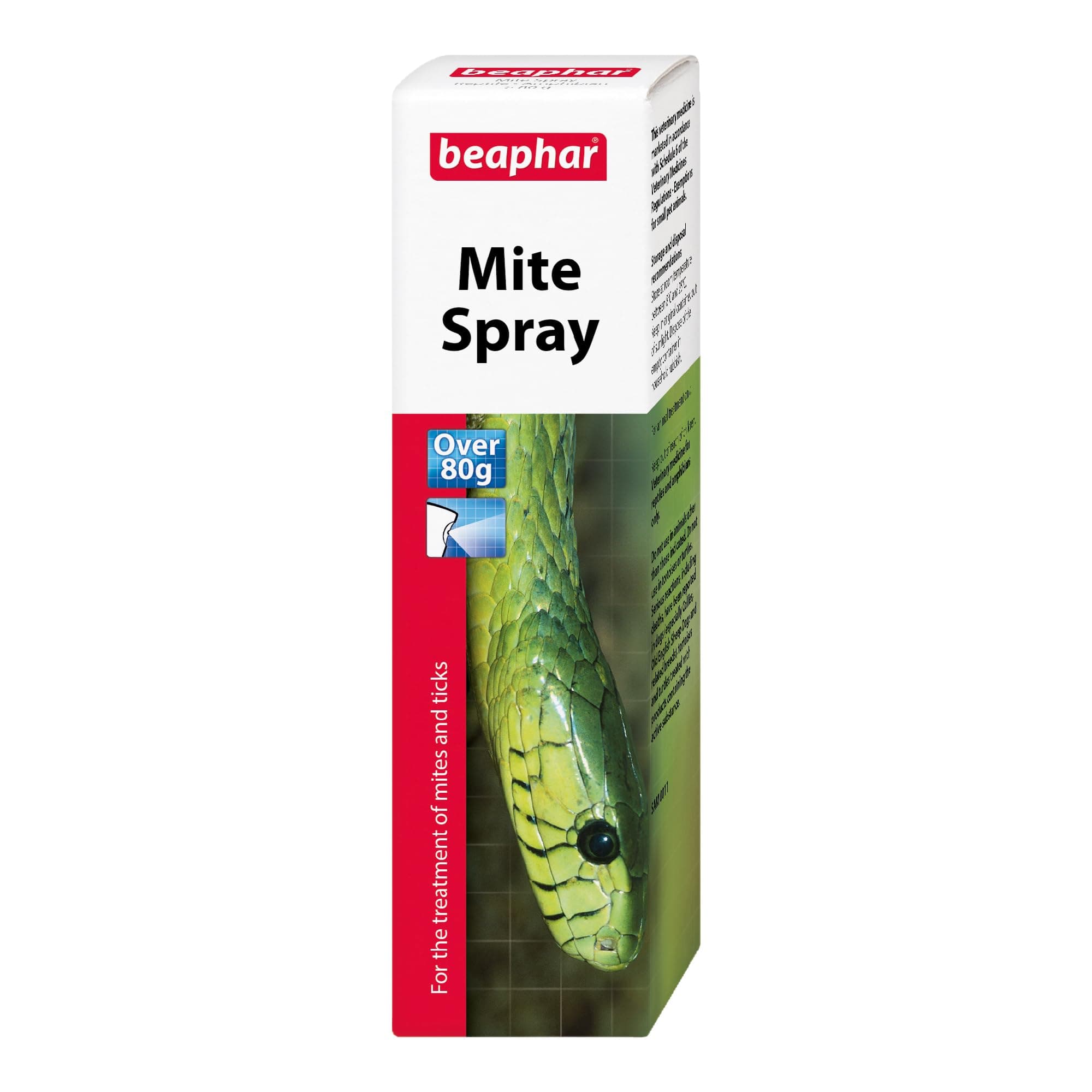 Beaphar – Mite Spray for Reptiles & Amphibians – Kills Ticks and Mites, Including Snake and Red Mites - Vet-Strength – Easy-to-Use Spray - For Reptiles & Amphibians Over 80g - 50ml