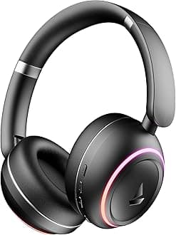 Rockerz 480, RGB LEDs,6 Light Modes, 40mm Drivers,Beast Mode, 60H Battery, ENx Tech, Stream Ad Free Music via App Support, Bluetooth Headphones, Wireless Over Ear Headphone with Mic (Black Sabre)