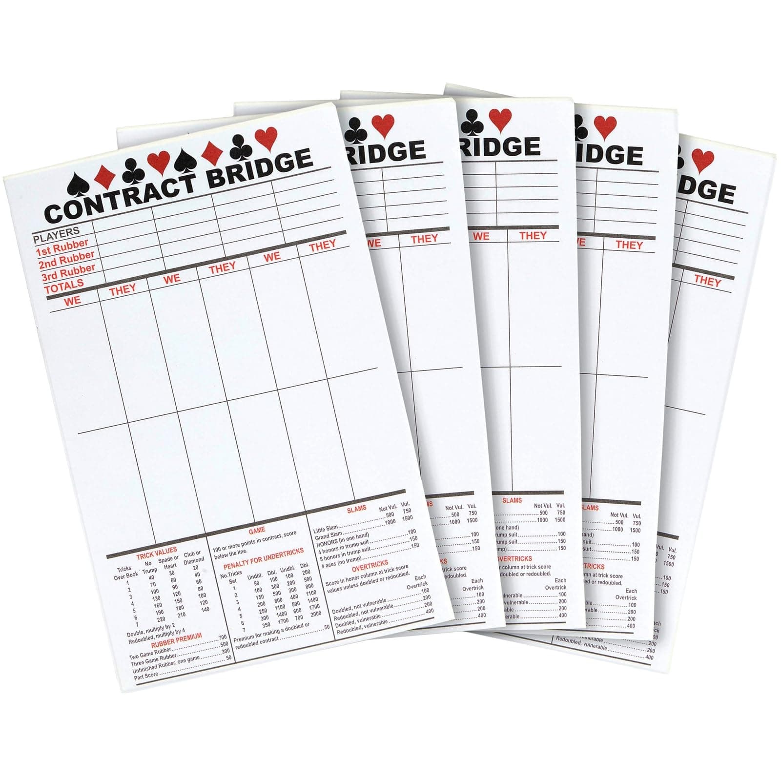 Best Paper Greetings Contract Bridge Score Pads with Scoring Rules - 250 Sheets, 5 Pads, 5.5 x 8.5 in - White Paper - Bridge Score Sheets & Tallies - Game Supplies