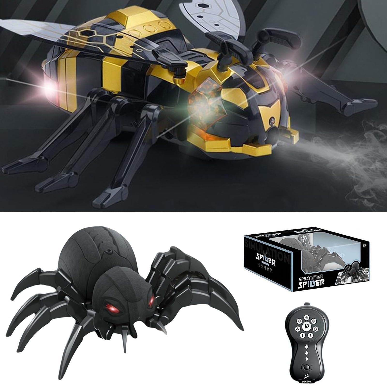 Realistic RC Spider Robot,Remote Control Spider Toys with Spray/Light/Music,RC Spider Stunt Robot Toy,Gifts for 6 7 8 9 10 11 12 Year Old Boys Girls,Realistic Spider Toy for Party Prank (Spider)