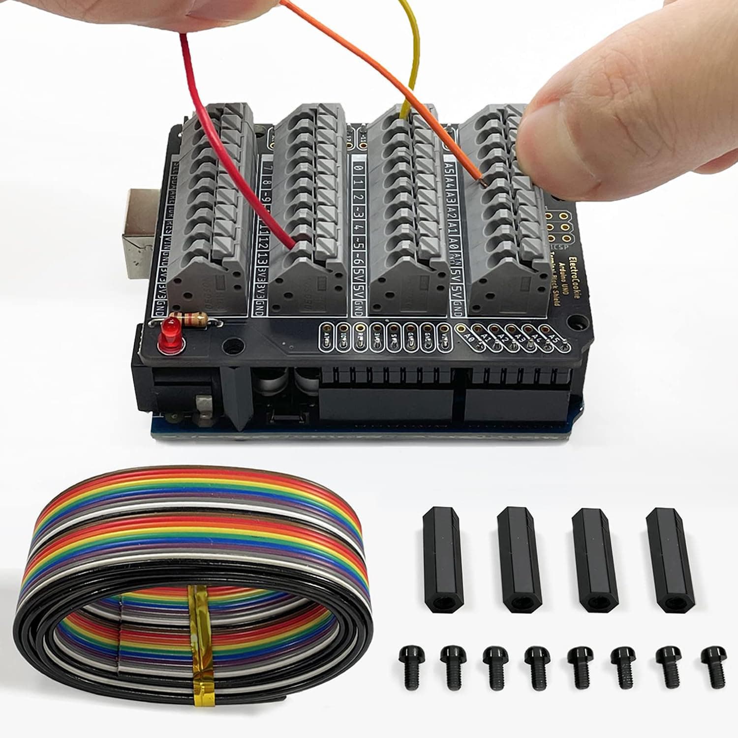 – ELECTROCOOKIE Uno Terminal Block Shield Kit, Compatible for Arduino Uno R3, Push-in Simple Spring Connector Expansion PCB Module