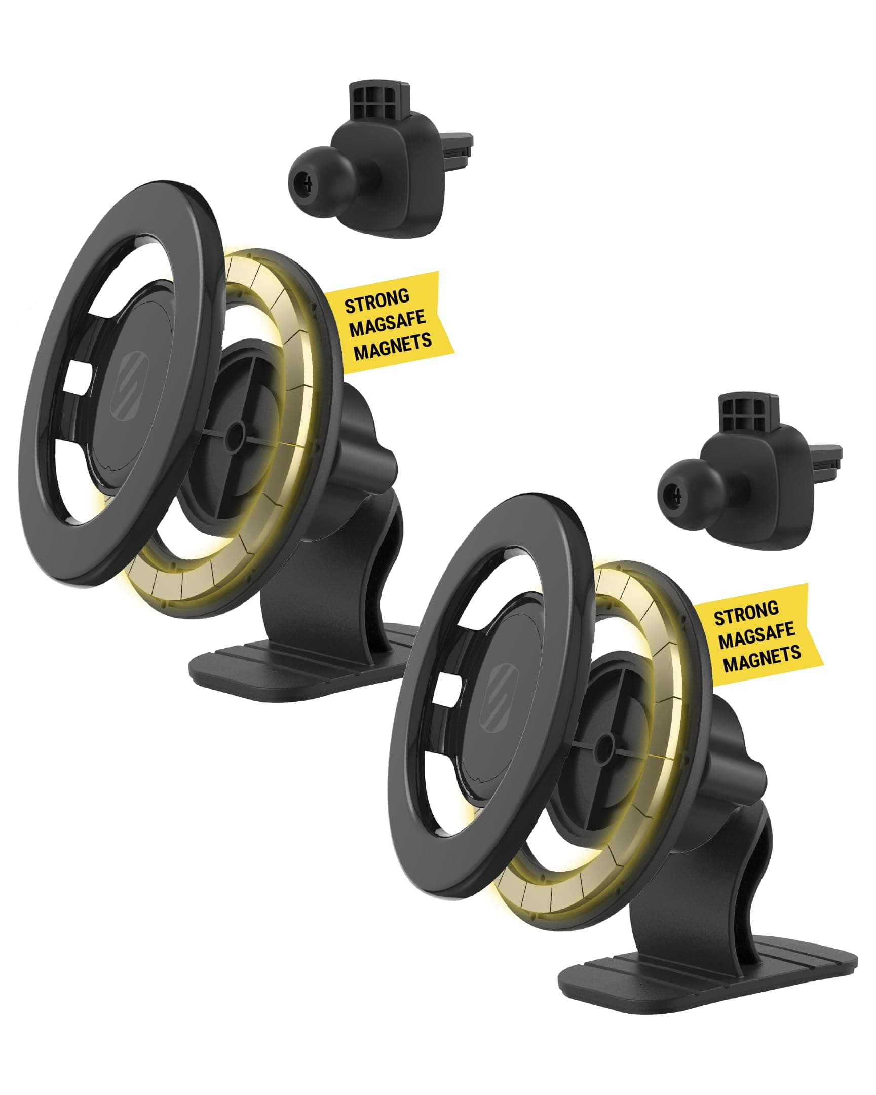 Scosche MagicMount SMSDV MagSafe Dashboard/Vent Car Mount, Magnetic Cell Phone Holder, Phone Stand for Dash/Vent Compatible with iPhone 16/15/14/13/12/Pro/Max/Plus/Mini/MagSafe Case, Pack of 2