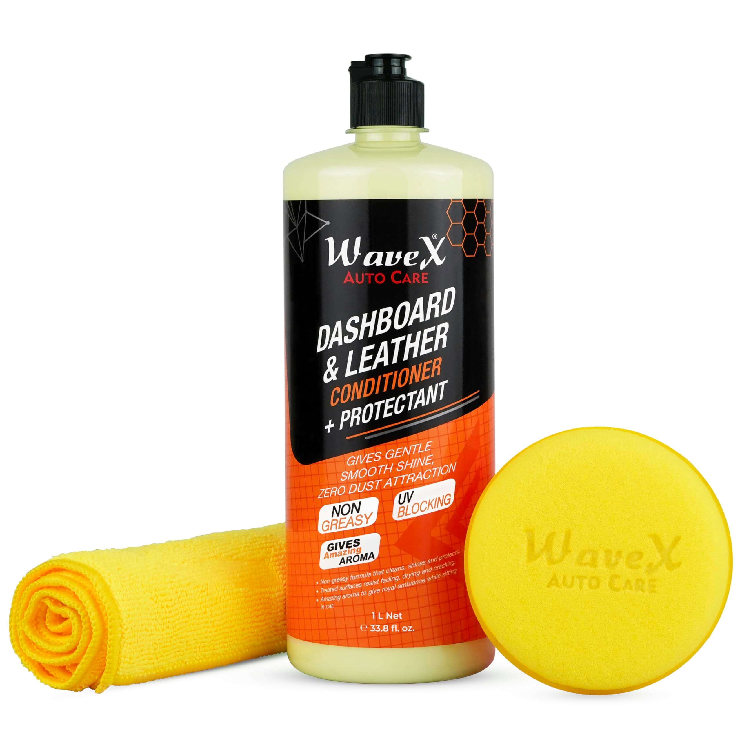 Wavex Dashboard Polish and Leather Conditioner + Protectant (1L) Car Dashboard Polish | Car Polish for Interior Plastic, Leather, Vinyl & Rubber | Dashboard Polish that Protects, Shines & Conditions