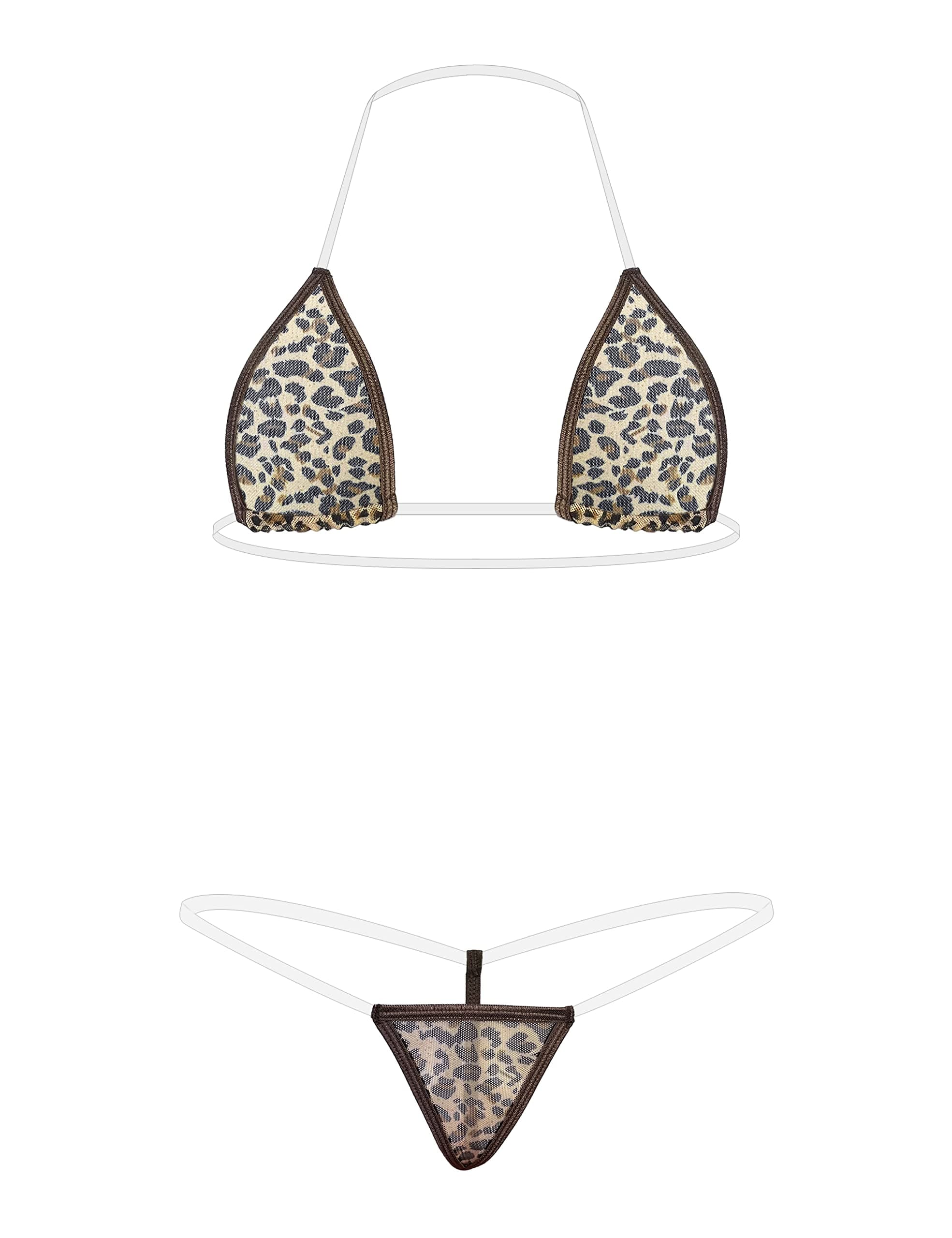 Oneheekini Women Sexy Leopard Mini Micro Bikini g String Sheer Bathing Suit Set…