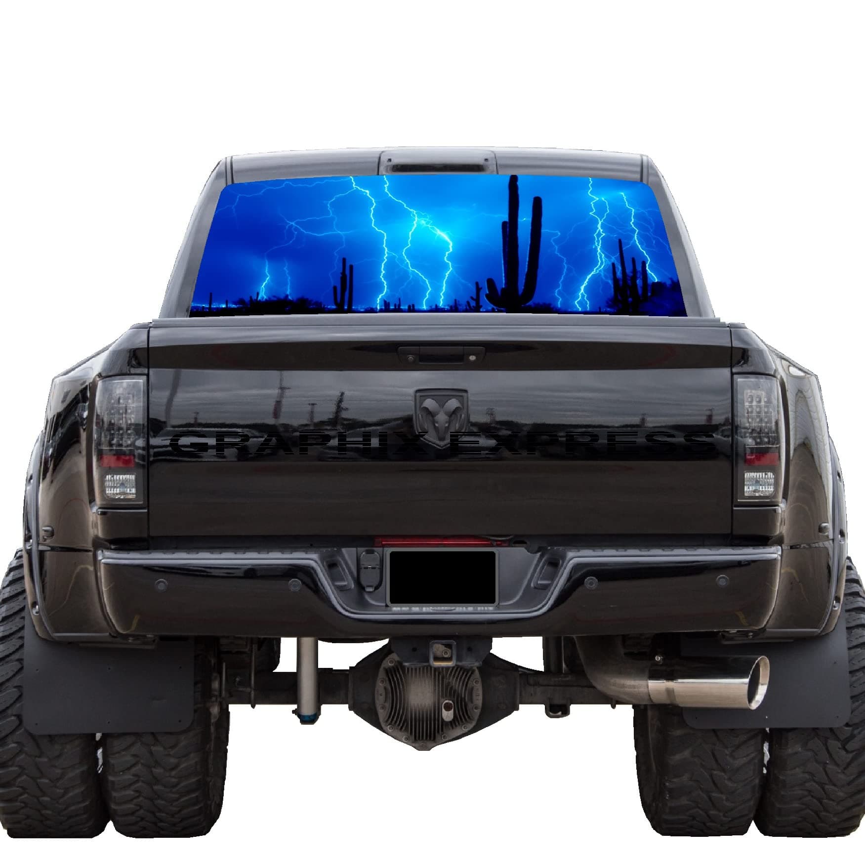 GRAPHIX EXPRESSTruck Back Window Graphics (P34 Lightning) Universal See Through Rear Window Vinyl Wrap - Full Window Decals for Trucks - Truck Window Decals