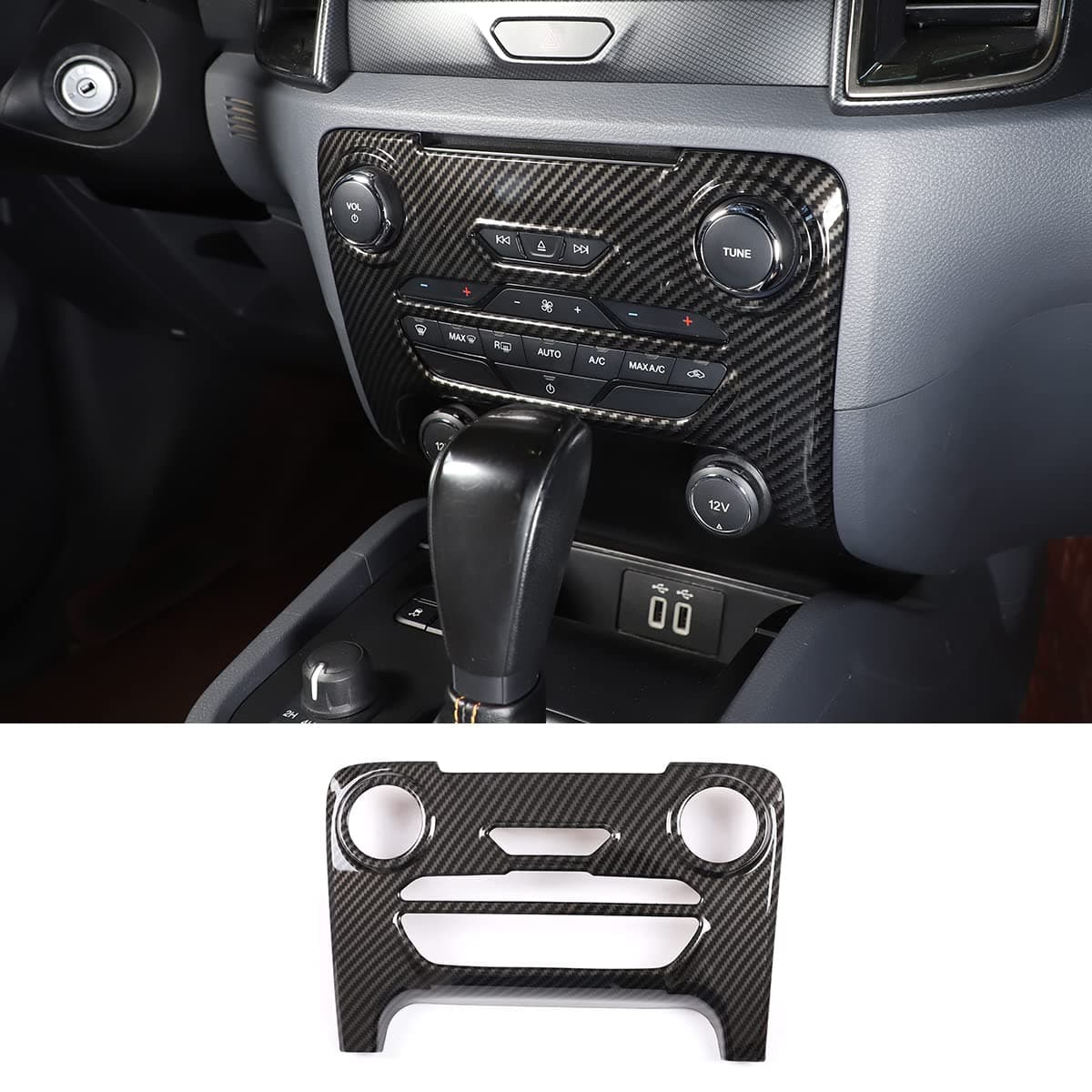 ABS Car Carbon Fiber Air Conditioning Center Mode Button Frame Trim Accessories Fit For Ford Ranger Everest Endeavour 2015-2021 (Carbon Fiber)