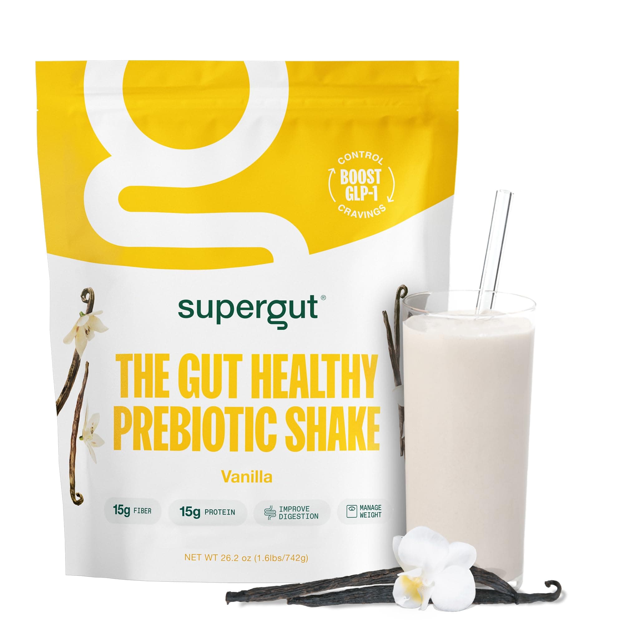 Supergut Prebiotic Shakes, Meal Replacements, Boost Glp-1, High Protein & Fiber, No Added Sugar, Keto Foods, Meal, Snack (Vanilla, 14 Servings)