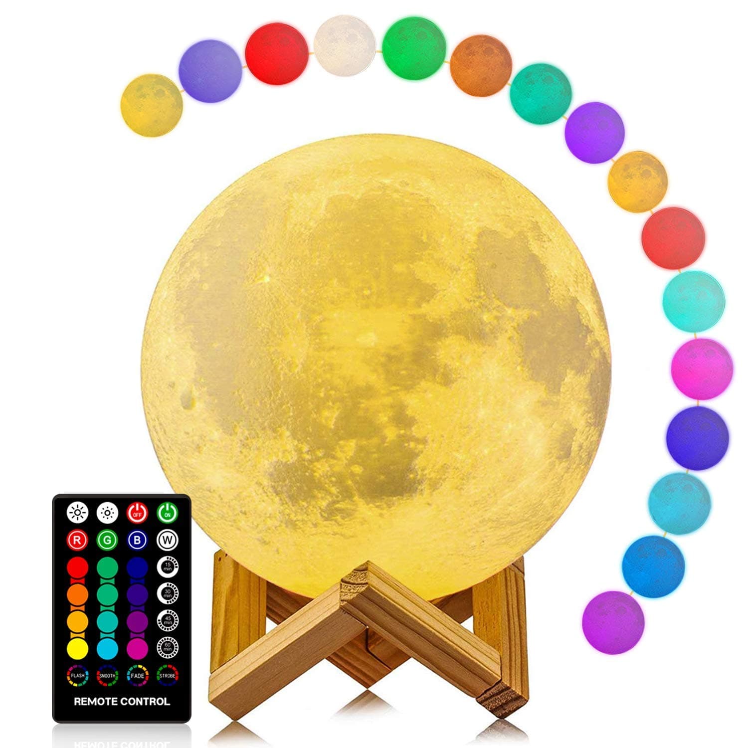 Grab Classy Moon Light Lamp For Bedroom 3D Moon Lamp 16 Colors 15Cm (Wood, Multi, Pack of 1)