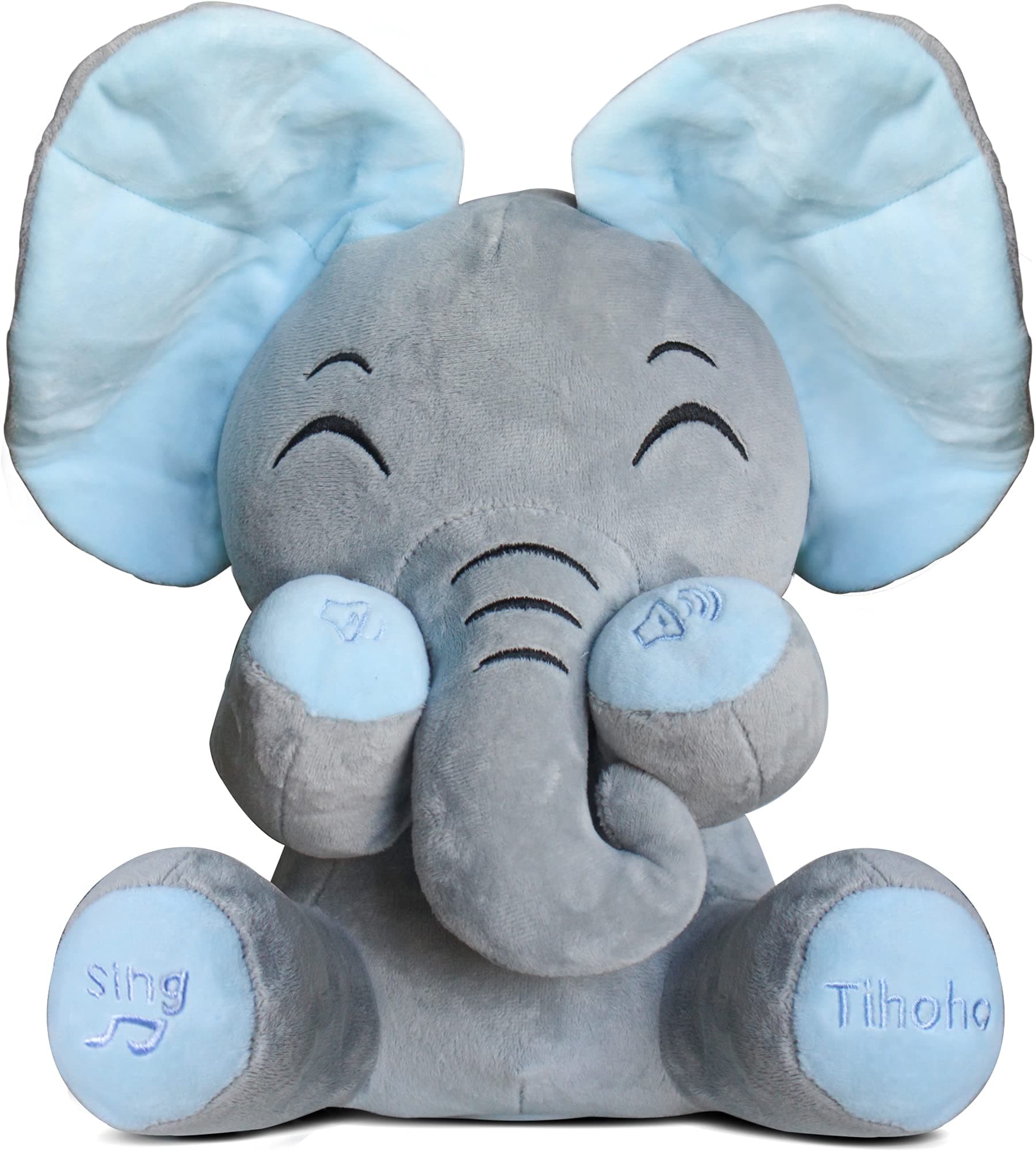 Peek A Boo Elephant Talking Singing Elephant Plush Huggable Toy Animated Plush Cute Toys Gift Stuffed Doll for Baby Tollders Kids Boys Girls Gift Adjust Sound (Blue)