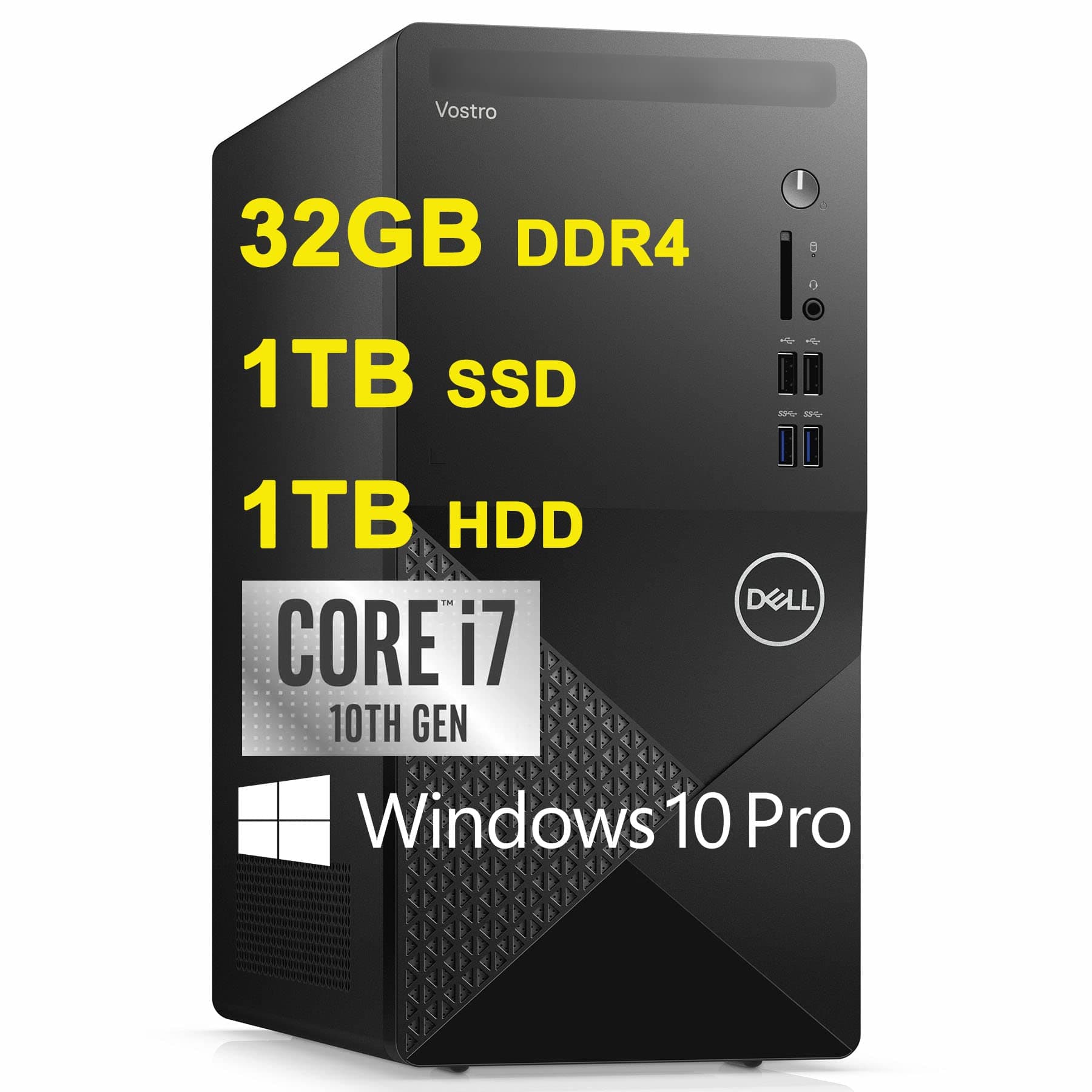 Dell Vostro 3000 3888 Premium Business Compact Desktop Computer 10th Gen Intel 8-core i7-10700 Processor 32GB DDR4 1TB SSD + 1TB HDD Intel UHD Graphics 630 WiFi5 Bluetooth HDMI VGA Win10Pro Black
