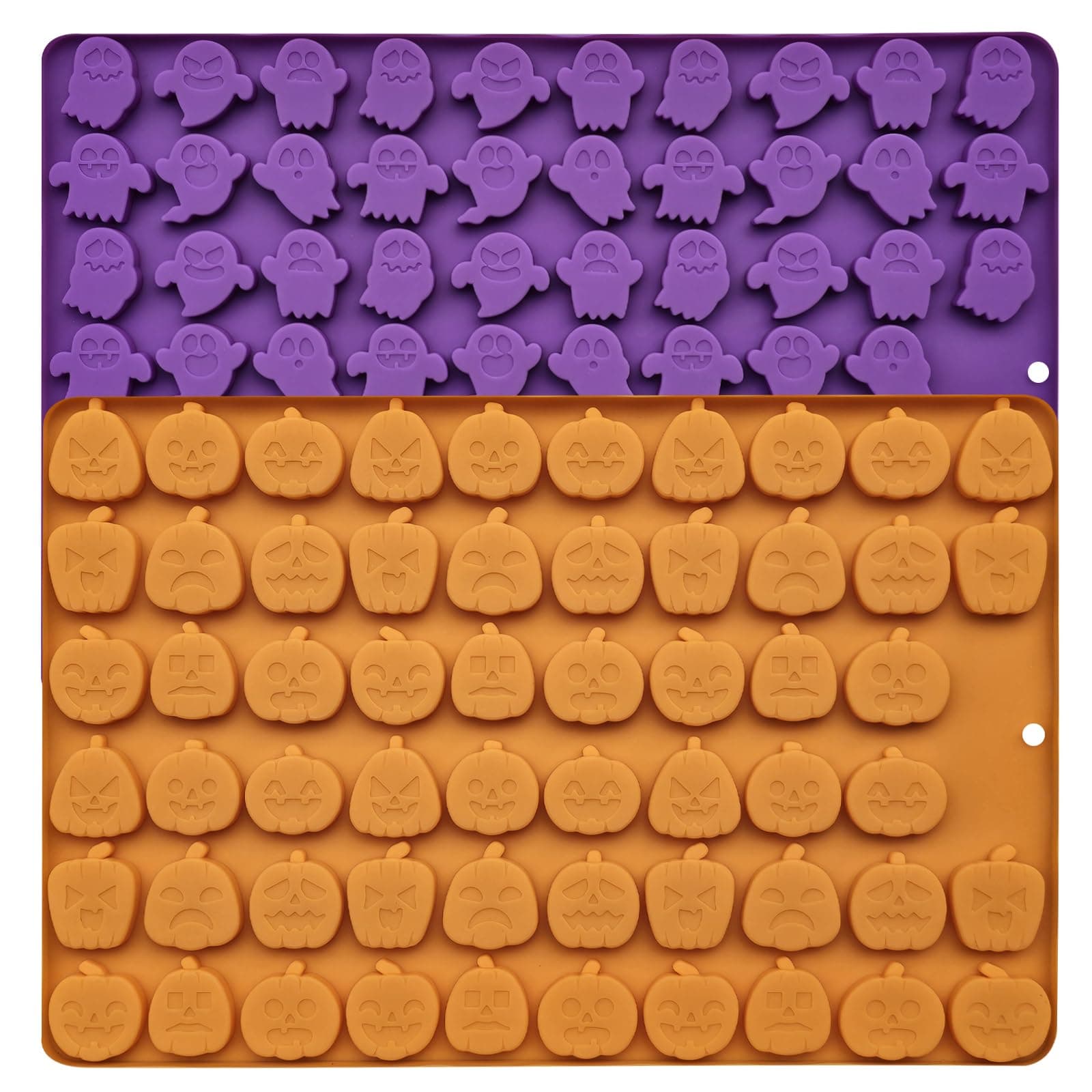 Halloween Silicone Mini Candy Molds, Mini Pumpkin and Ghost Molds, Silicone Treat or Trick Molds for Halloween Candy, Chocolate, Gummy, Cookies, Jelly, Set of 2