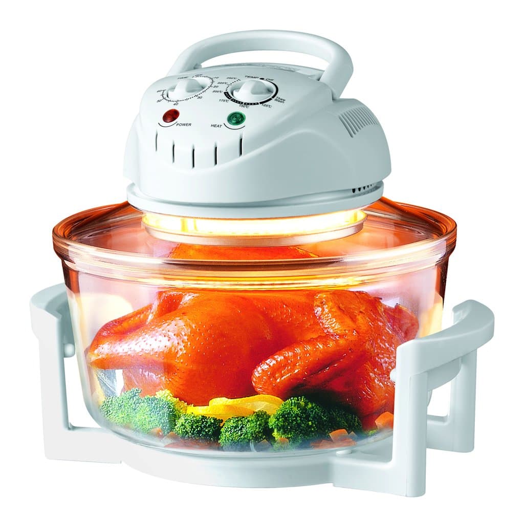 Hometech HT-A11 12 Quart 1200W Halogen Infrared Tabletop Convection Countertop Cooking Toaster Oven with 5 Quart Extender Ring(to 17 Quart),Lid Holder, Frying Pan, Tongs, Dual Rack,White