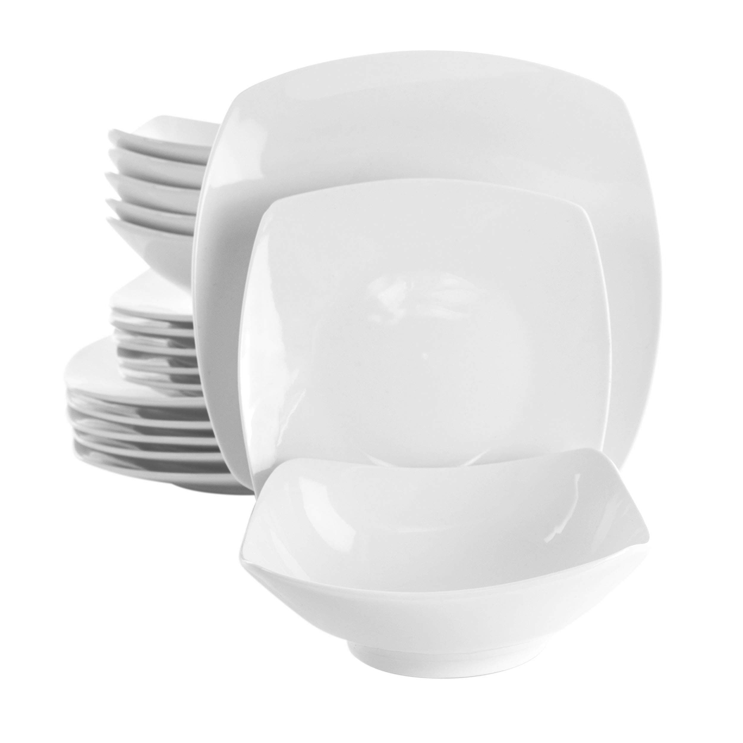 White Porcelain Dish Dinnerware Set, 18 Piece, Newman