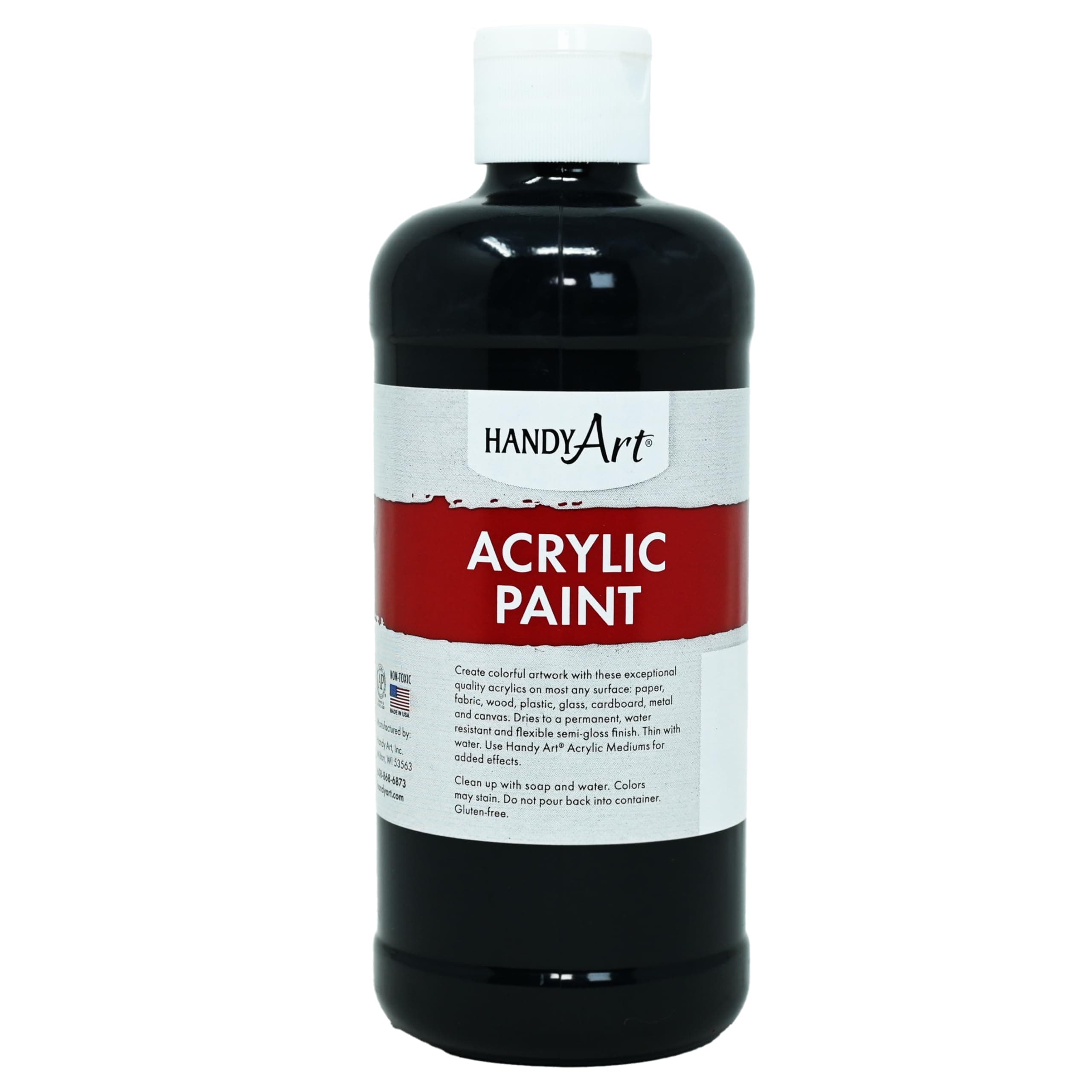 Acrylic Paint, Mars Black, 16 oz Bottle, Semi-Gloss Student Fluid Acrylic, Creamy Flow Consistency, Rich Brilliant Color, Highly Pigmented, Certified Safe & AP Non-Toxic, Made in USA