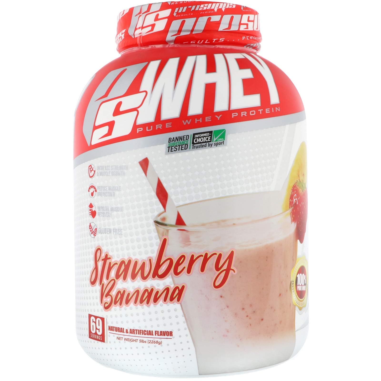 PRO SUPPS PS Whey Pure Whey Protein, 24g Protein Per Serving, Informed Choice Trusted by Sport, 5 pounds, Easy Mixing Delicious Strawberry Banana Flavor