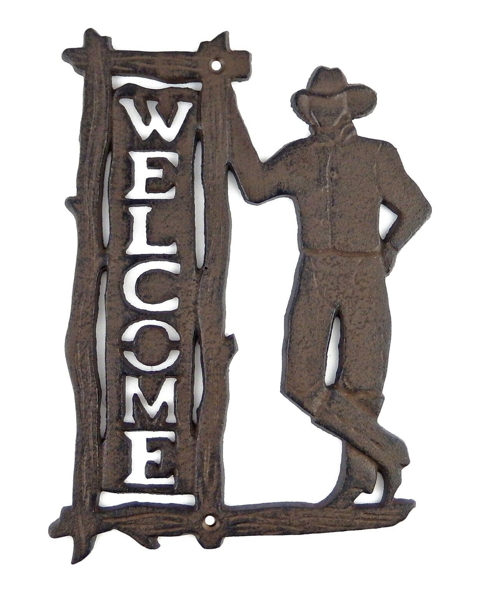 Cast Iron Cowboy Plaque Welcome Wall Decor - Wall Mount Decor for Indoor or Outdoor - Welcome Decor Sign - Wall Mount Welcome Sign - Wall Decor Welcome Tag