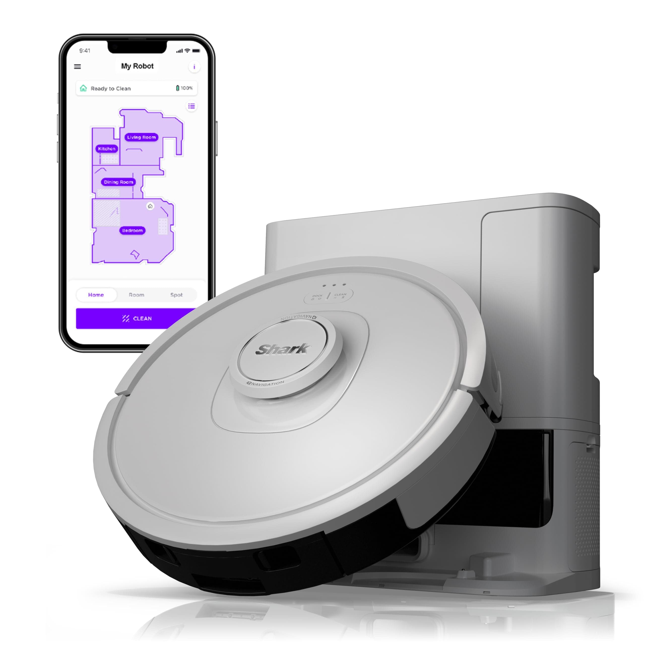 IQ Robot Vacuum with Bagless Self-Empty 60 Day Capacity Base, Multi-Surface Cleaning, Powerful Suction, Pet Hair Pickup, for Carpets & Hardfloors, Home Mapping, White, RV2302AE