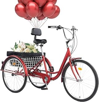 24/26" Adult Tricycle 7 Speed, 3 Wheel Mountain Trikes, Three Wheeled Bikes with Basket & Backrest Seat for Seniors, Women, Men, Multiple Colors