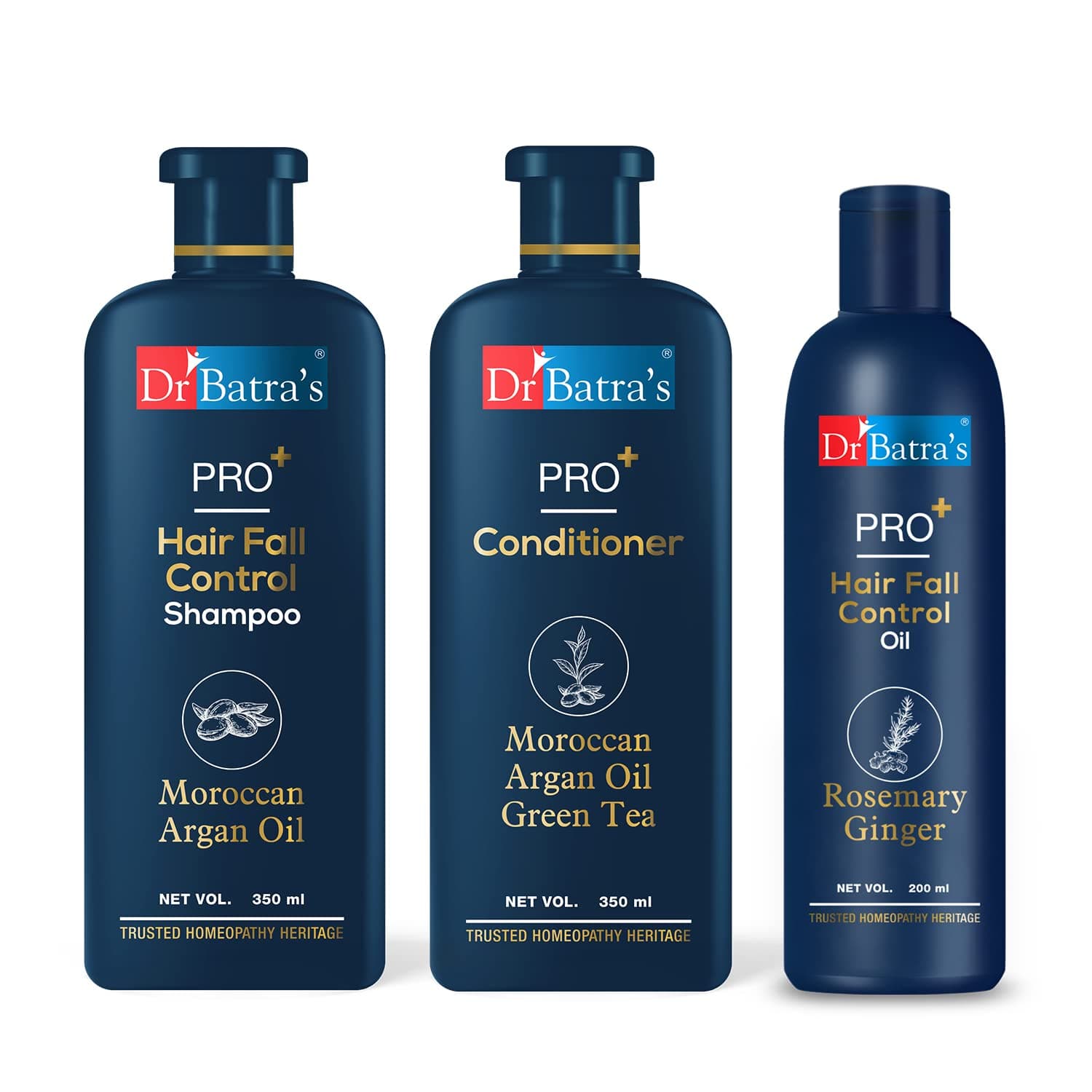 PRO+ Hair Fall Control Shampoo - 350ml, PRO+ Conditioner 350 ml and PRO+ Hair Fall Control Oil - 200ml