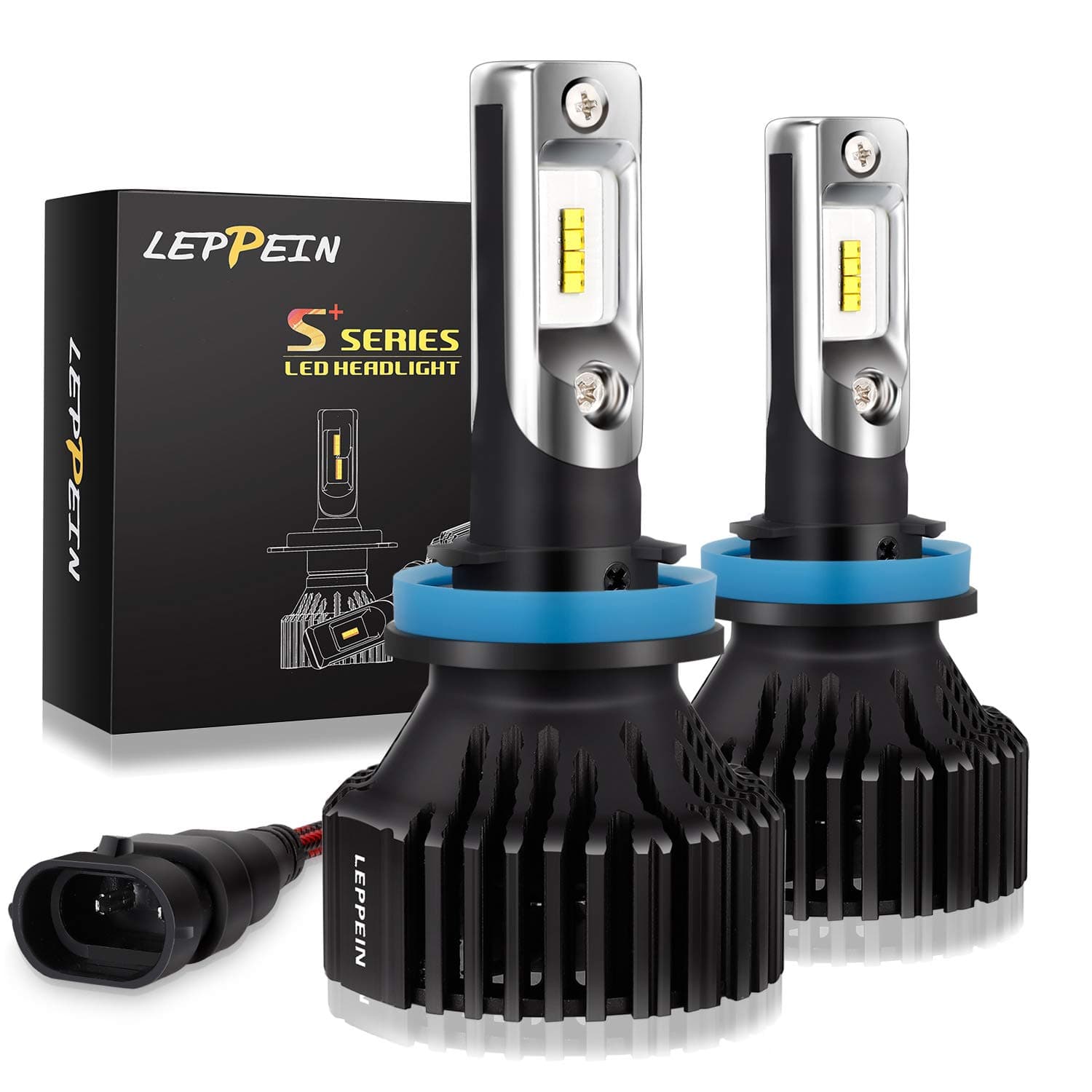 LEPPEIN 8000LM H11/H8/H9 LED Headlight Bulbs Conversion Kit S+ Series Low Beam/Fog Light 16xZES 2nd Chips 6500K Cool White Halogen Replacement-1 Pair