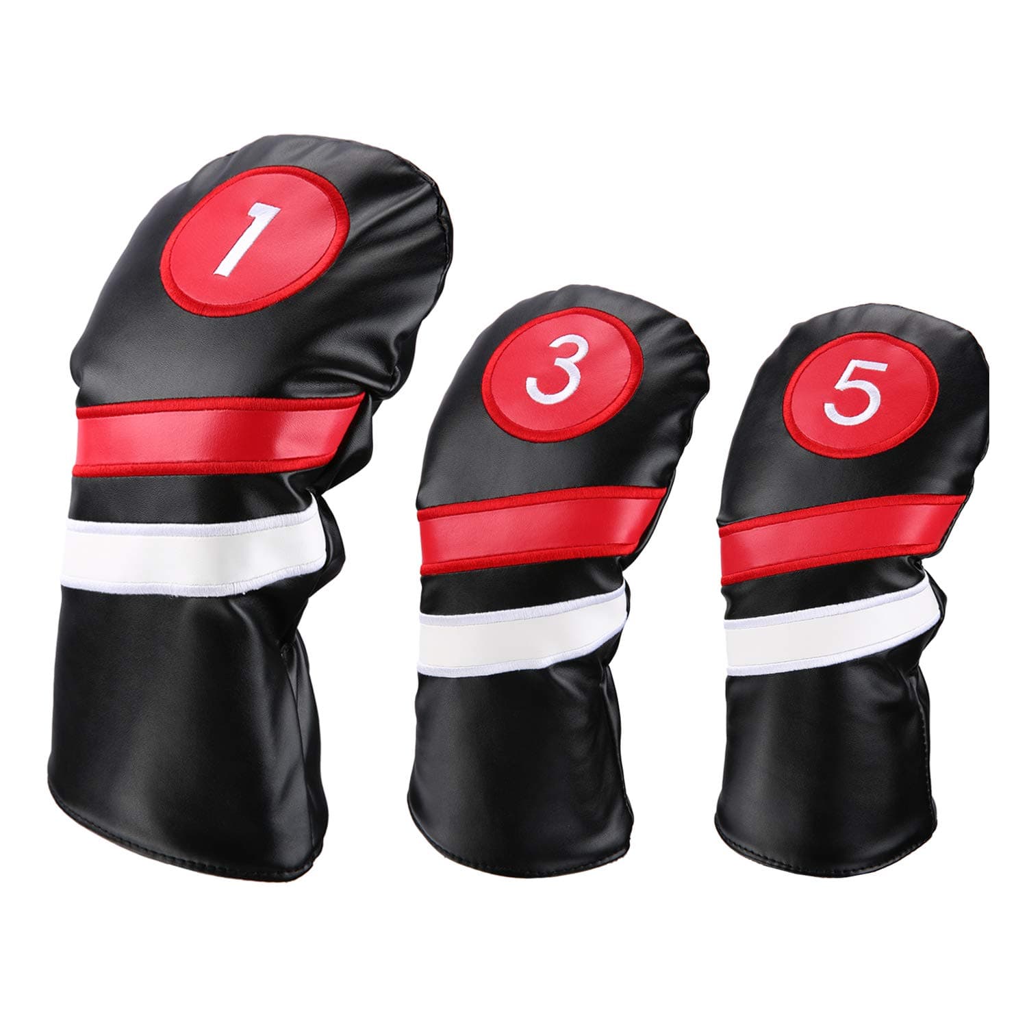 Golf Head Covers 3pcs Set, Driver Fairway Wood Headcovers, Vintage PU Headcovers for Golf Club