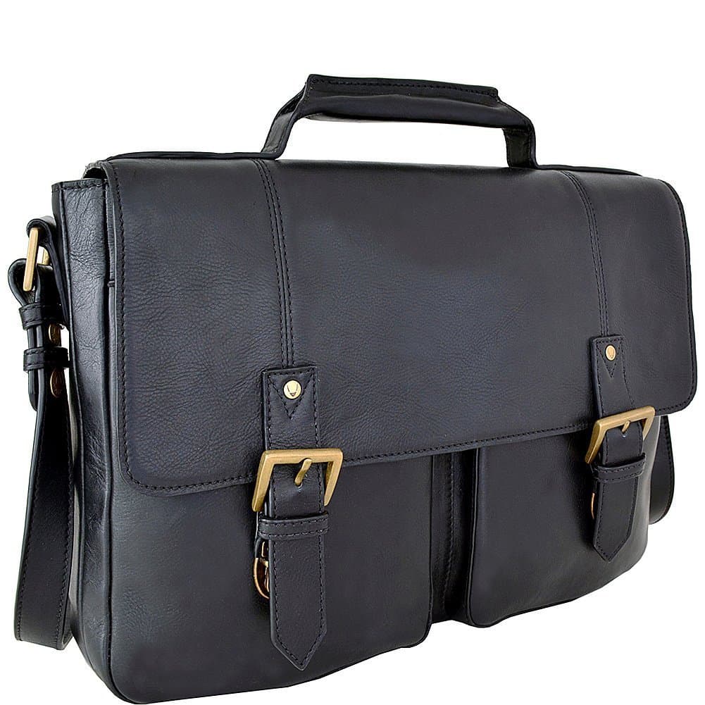 HIDESIGN Charles Leather 17" Laptop Compatible Briefcase Work Bag, Black