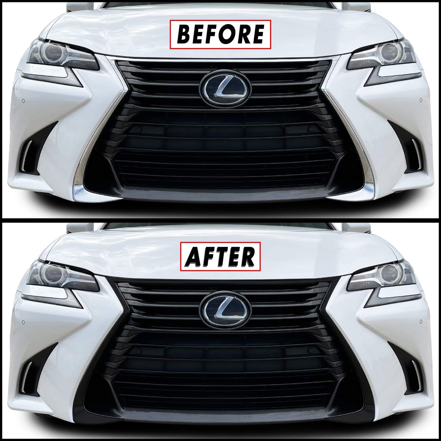 SlickMod Chrome Delete Blackout Vinyl Overlay for 2016-2020 Lexus GS 300 350 450h Front Bumper Grill Trim (Gloss Black)