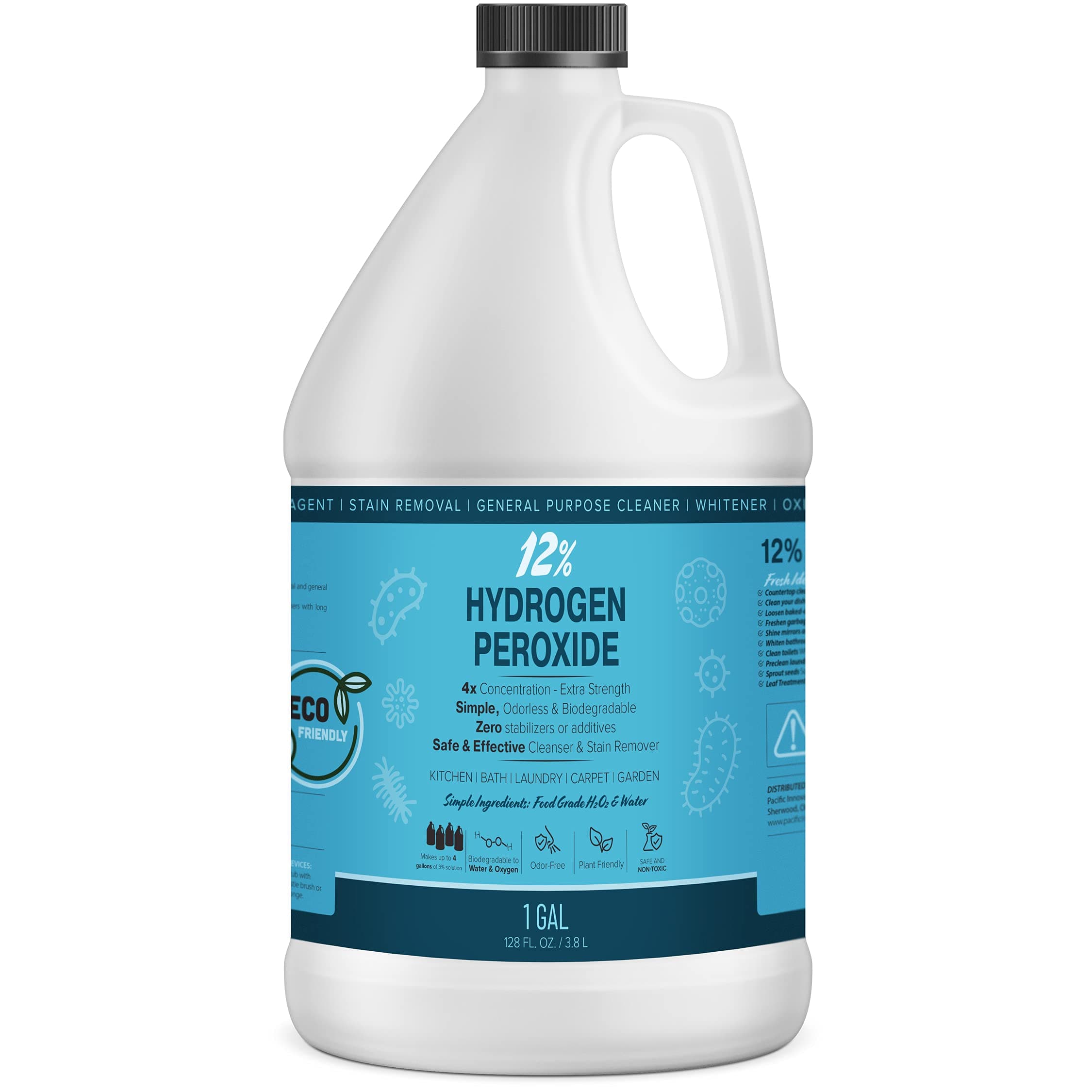 MAXTITE 12% Hydrogen Peroxide Solution - 1 Gallon Ecofriendly Natural Cleaning Solution for Kitchen, Bath, Laundry, and Home - HDPE Jug with Child-Safe Cap Made in USA