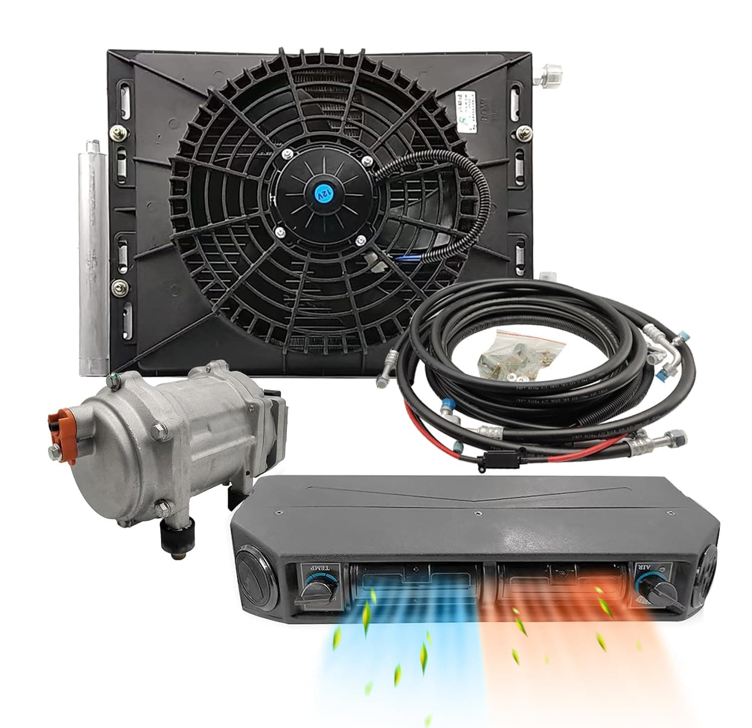 12v Vehicle Air Conditioner 10000 BTU 12 volt Universal Under Dash ac kit for Car Auto Van RV Truck Motorhome 3 Speed Air Flow Heating and Cooling Energy Saving