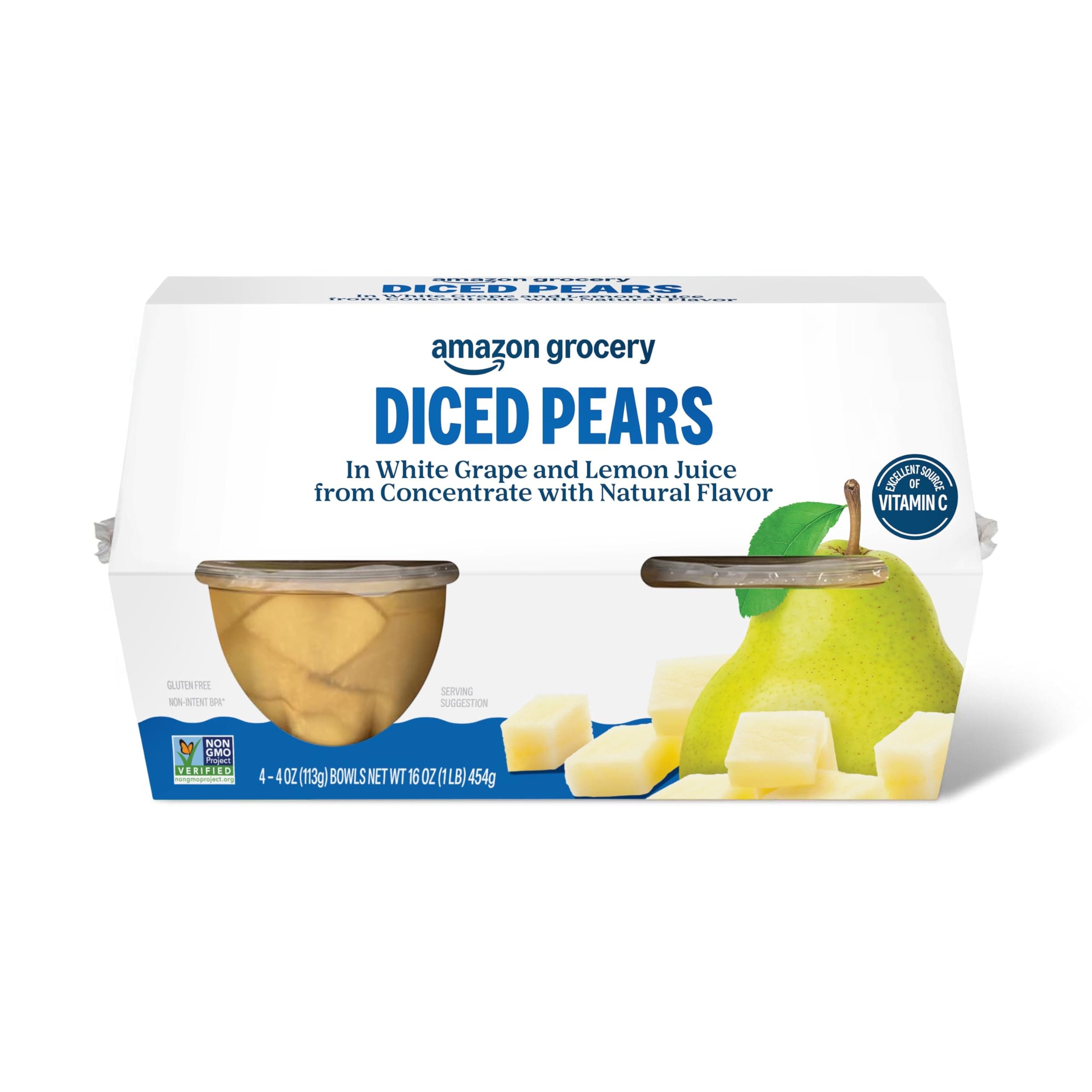 Happy Belly 16 Ounce Juice Fruit Cups, Regular Diced Pear